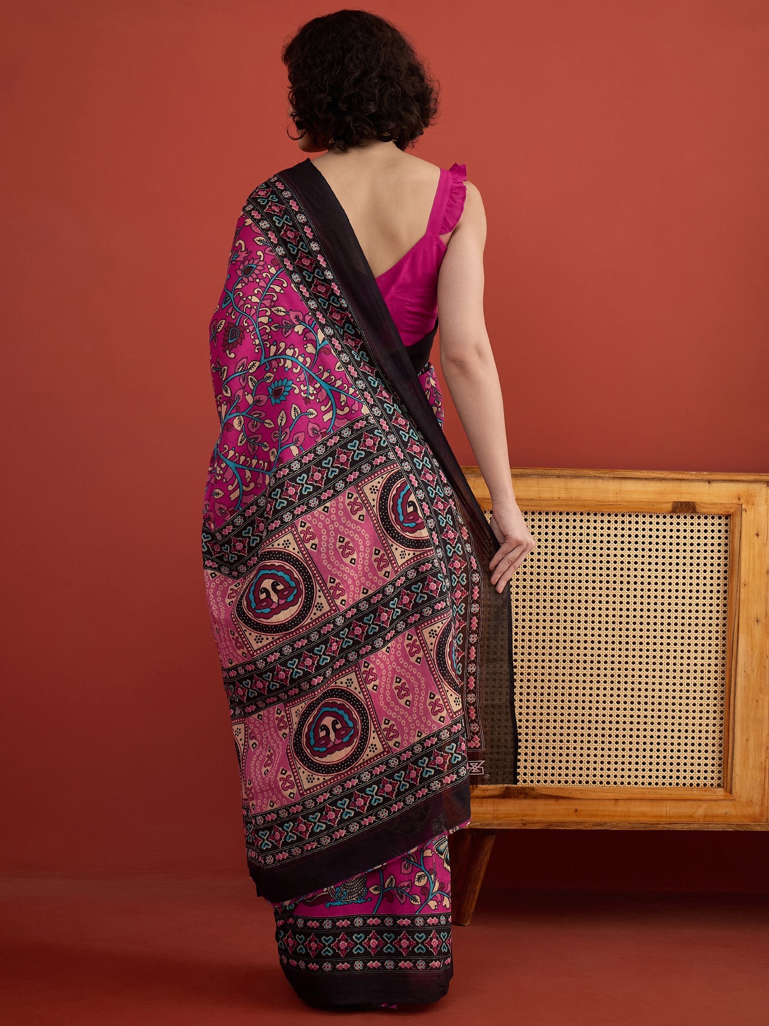 Magenta Kalamkari Saree