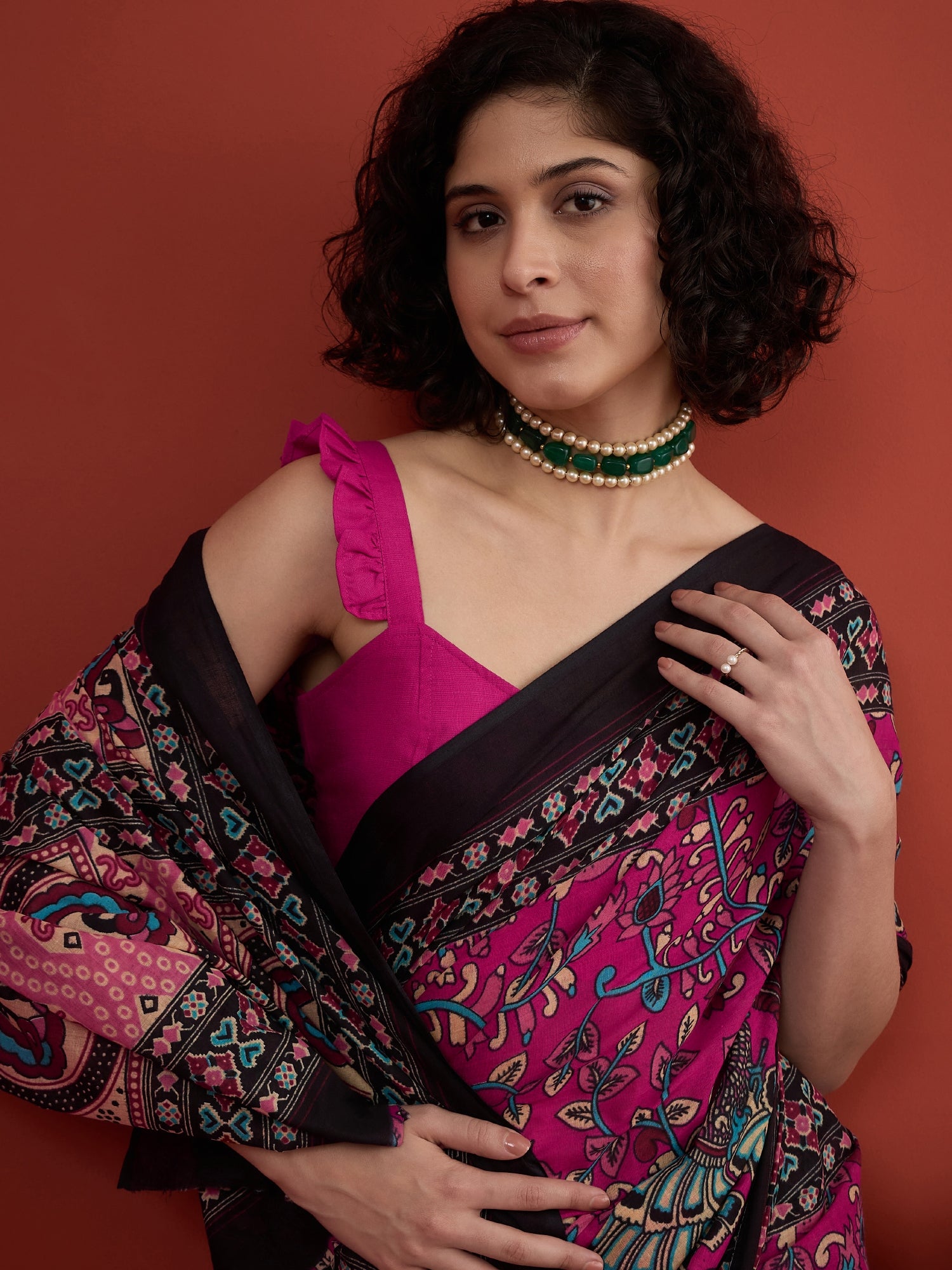 Magenta Kalamkari Saree