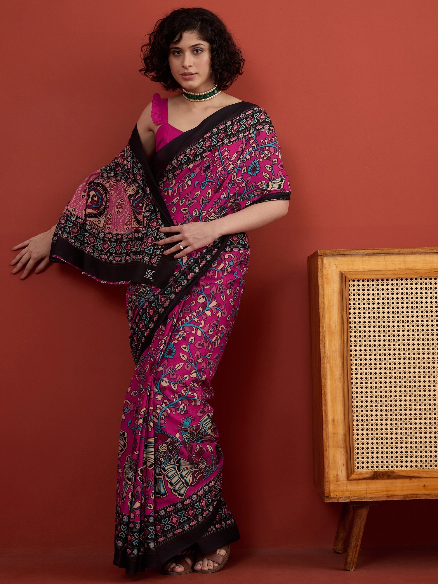 Magenta Kalamkari Saree