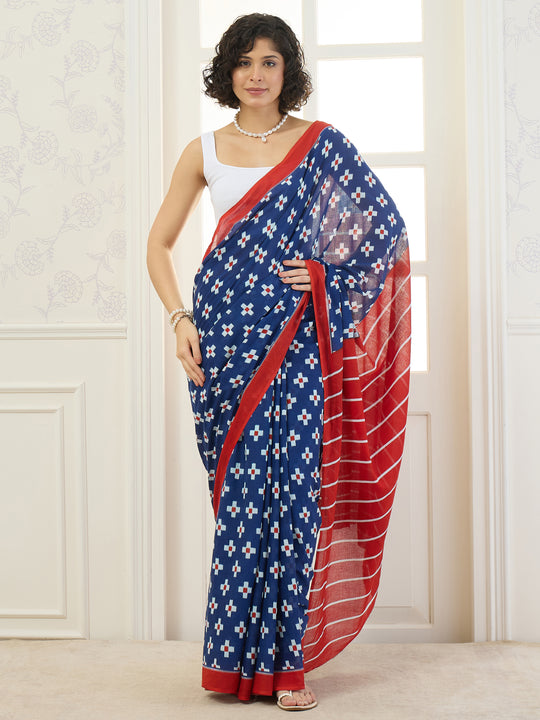 Blue Cross Motif Saree