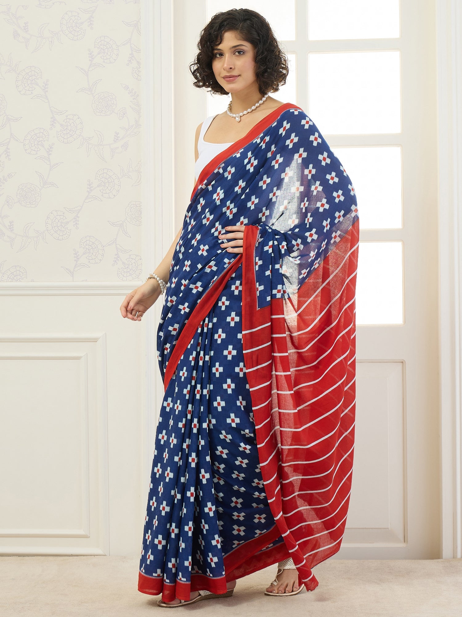 Blue Cross Motif Saree