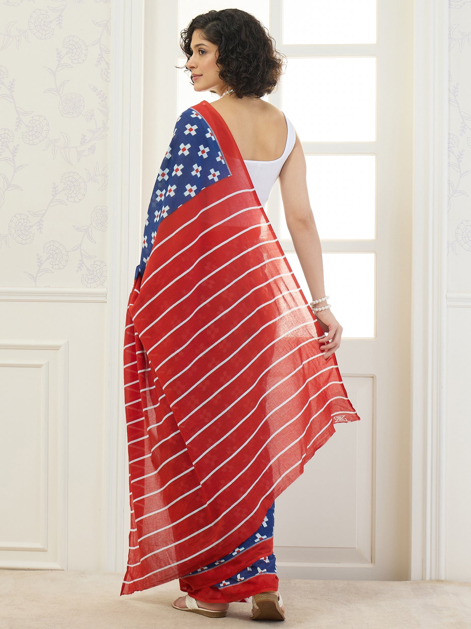 Blue Cross Motif Saree