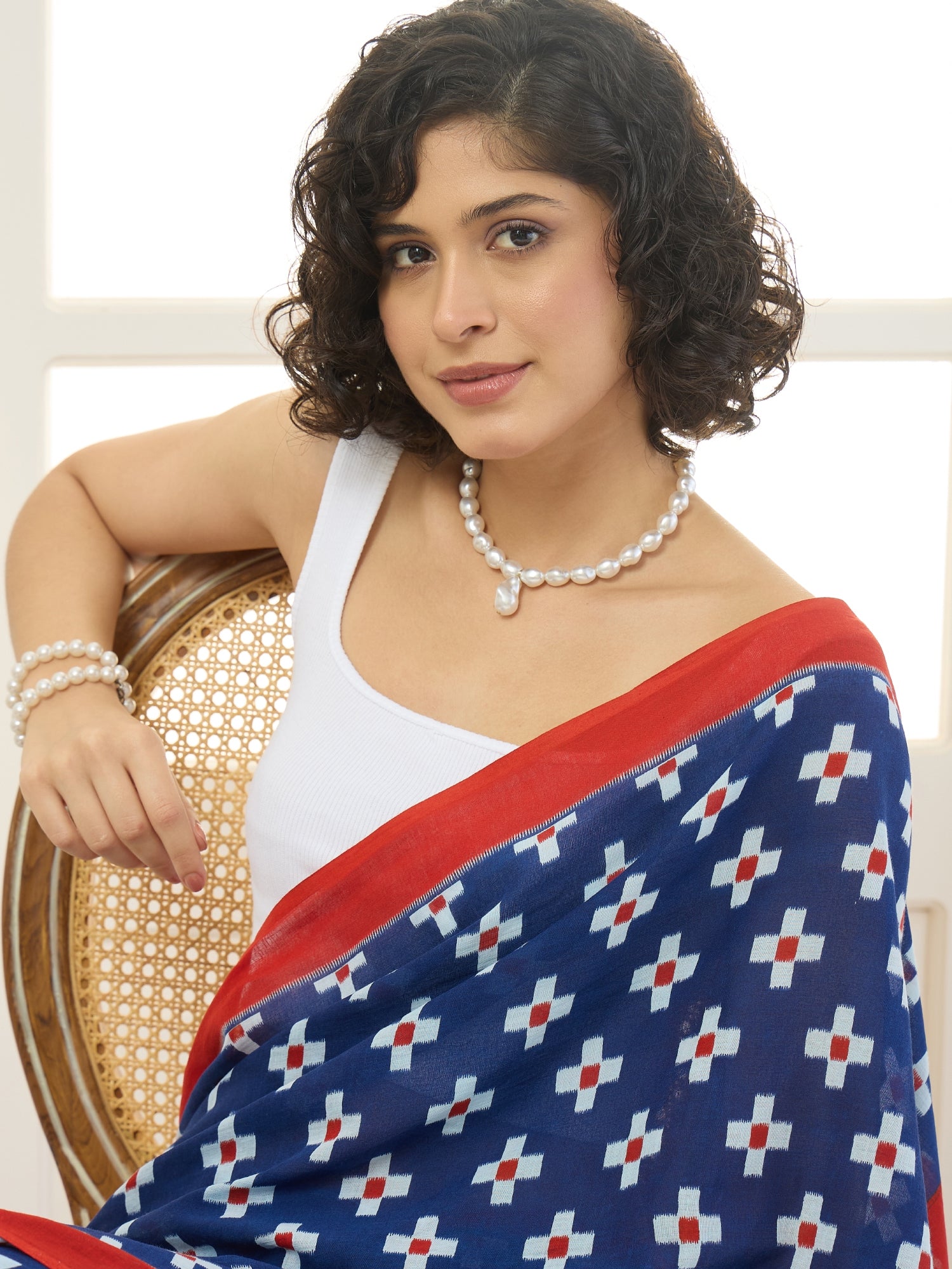 Blue Cross Motif Saree