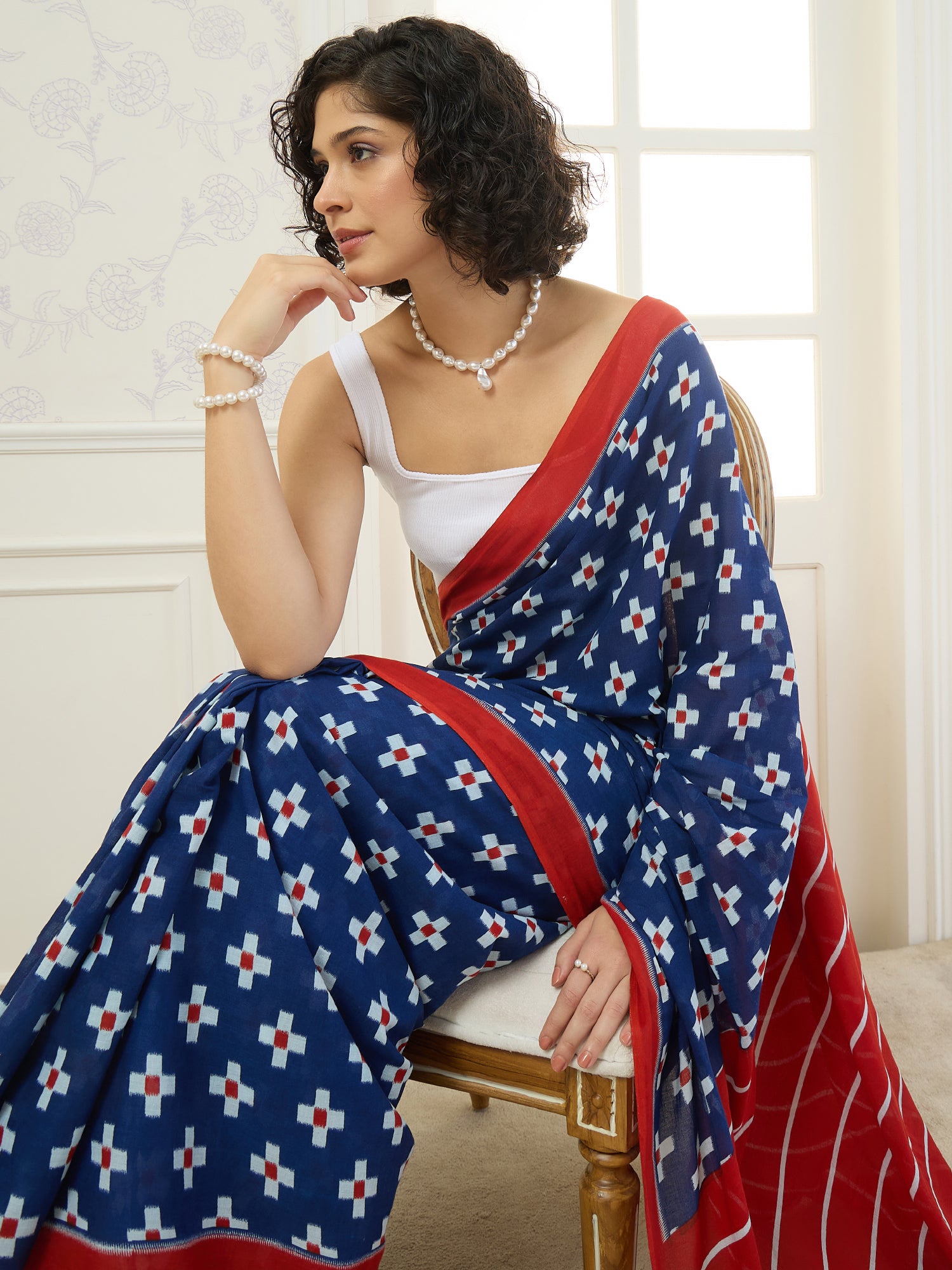 Blue Cross Motif Saree