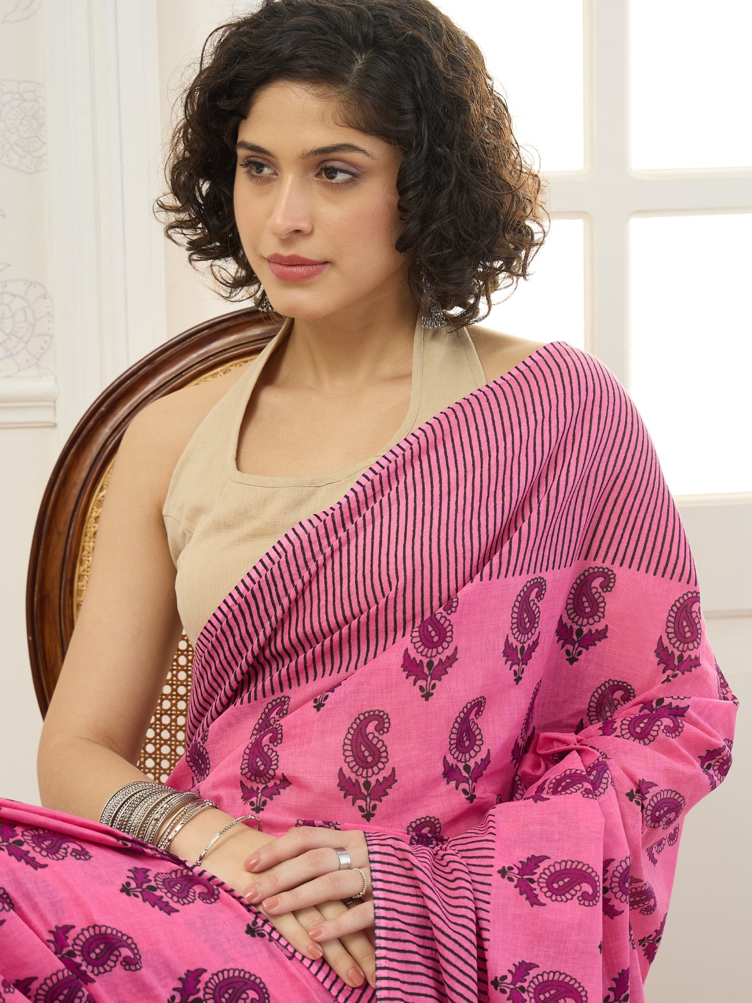 Pink Paisley Motif Saree