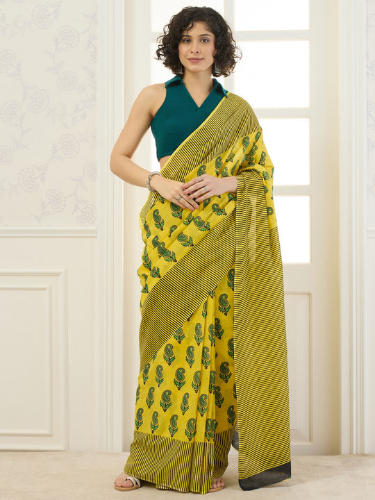 Yellow Paisley Motif Saree