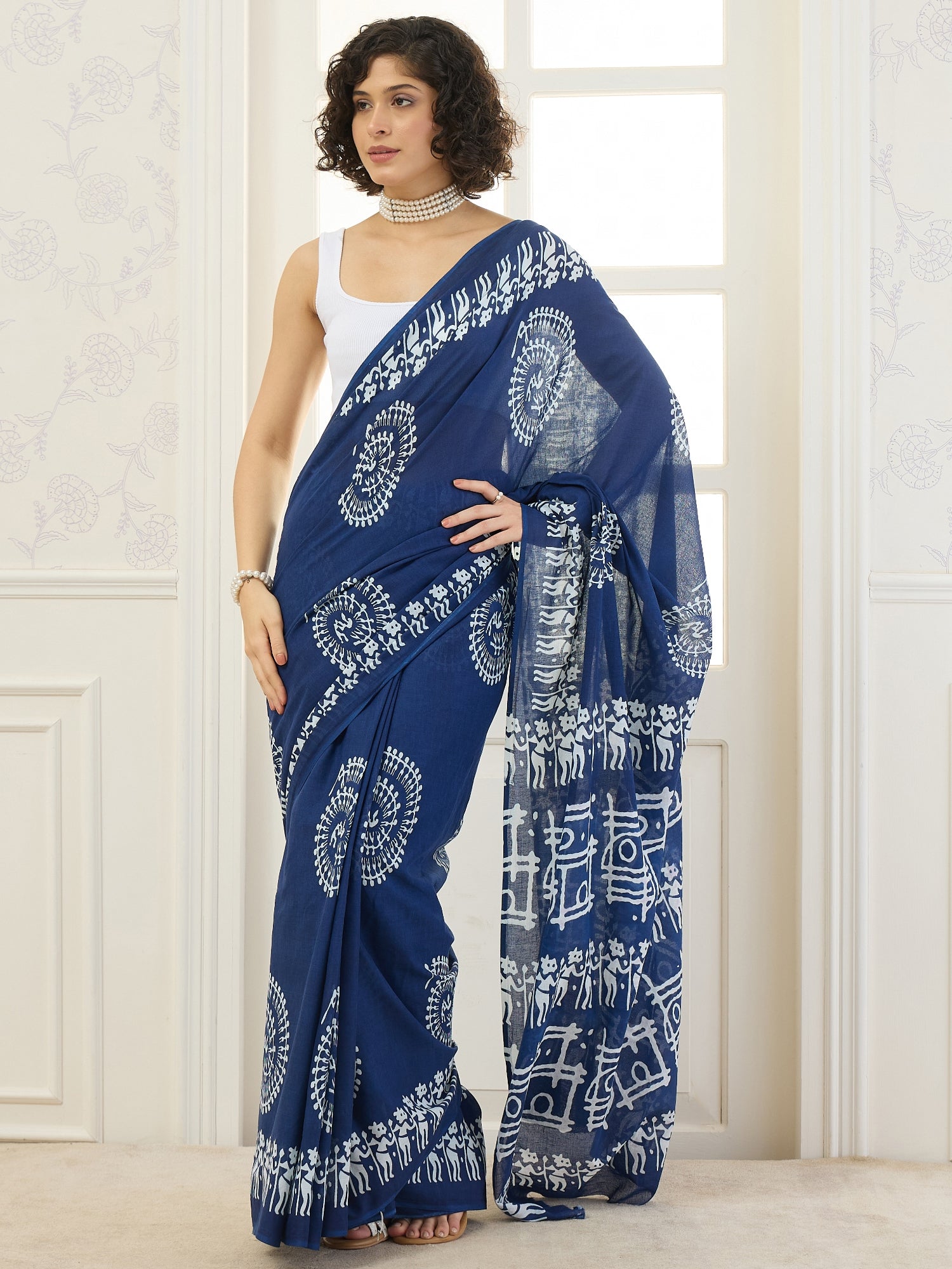 Navy Blue Mandala Print Saree