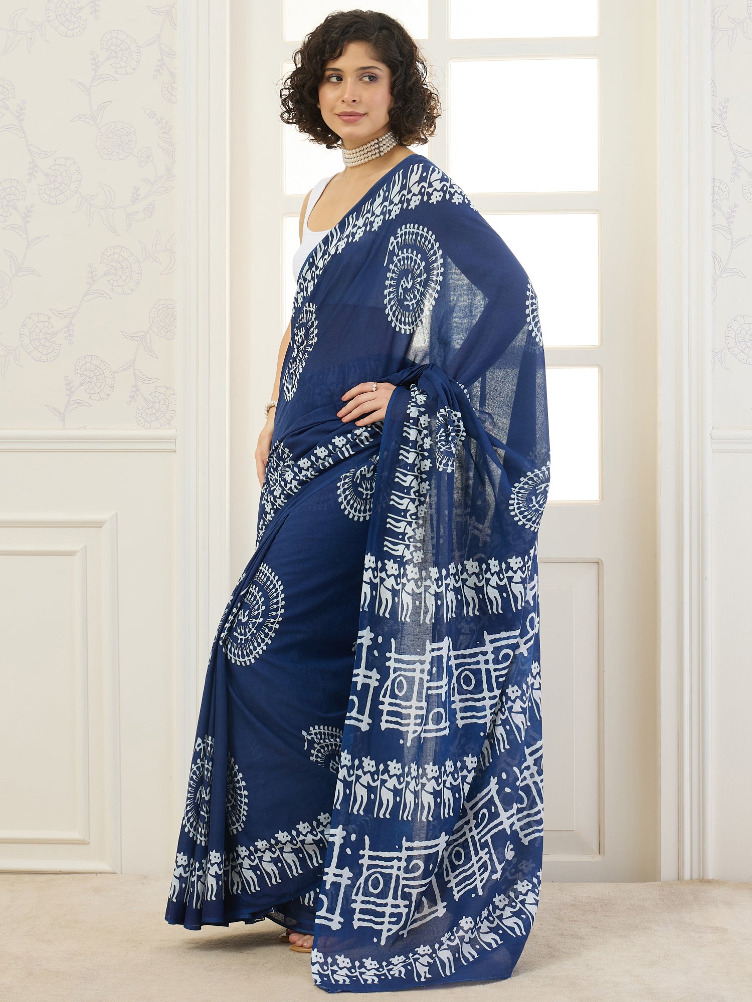 Navy Blue Mandala Print Saree