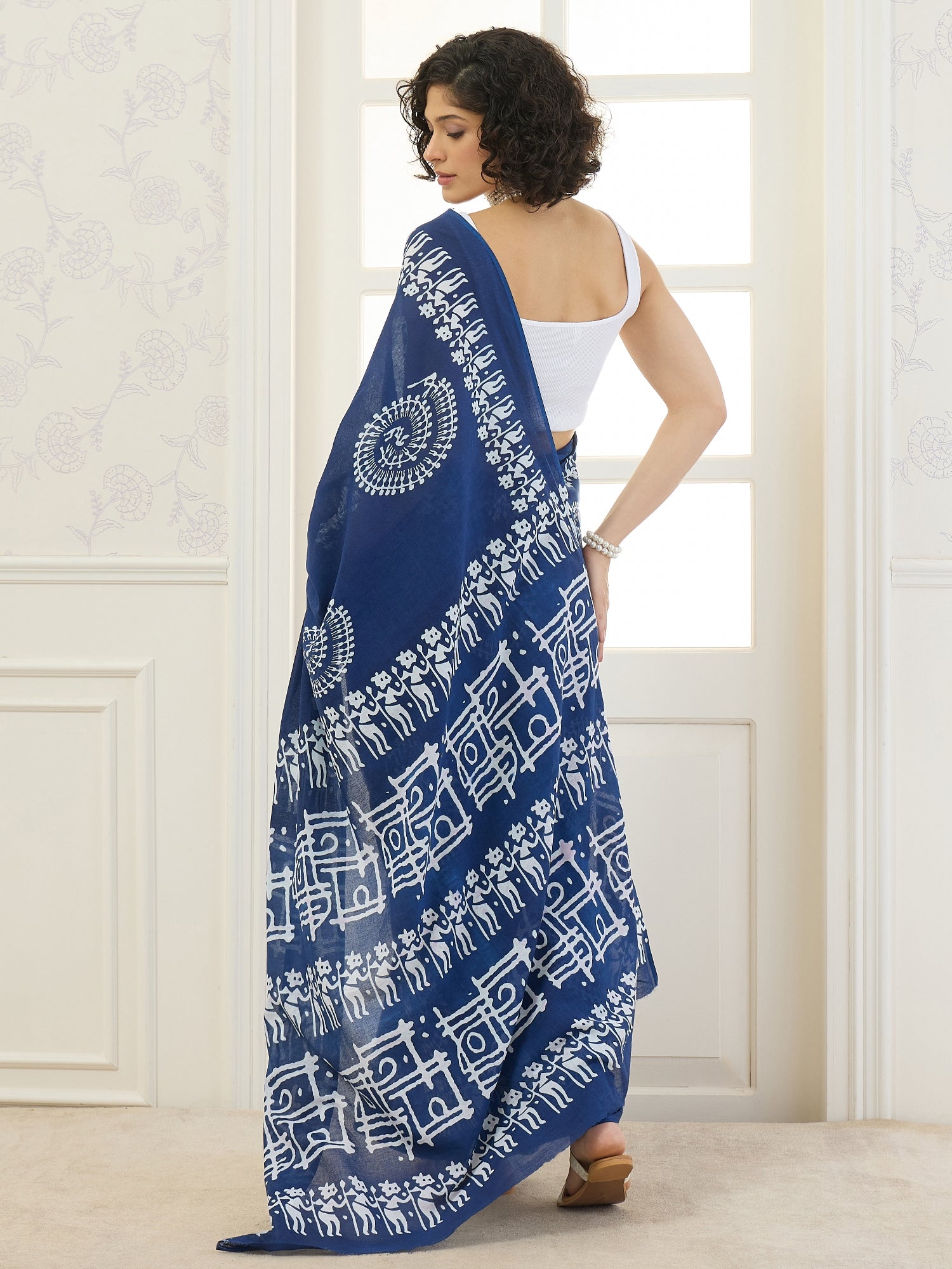 Navy Blue Mandala Print Saree