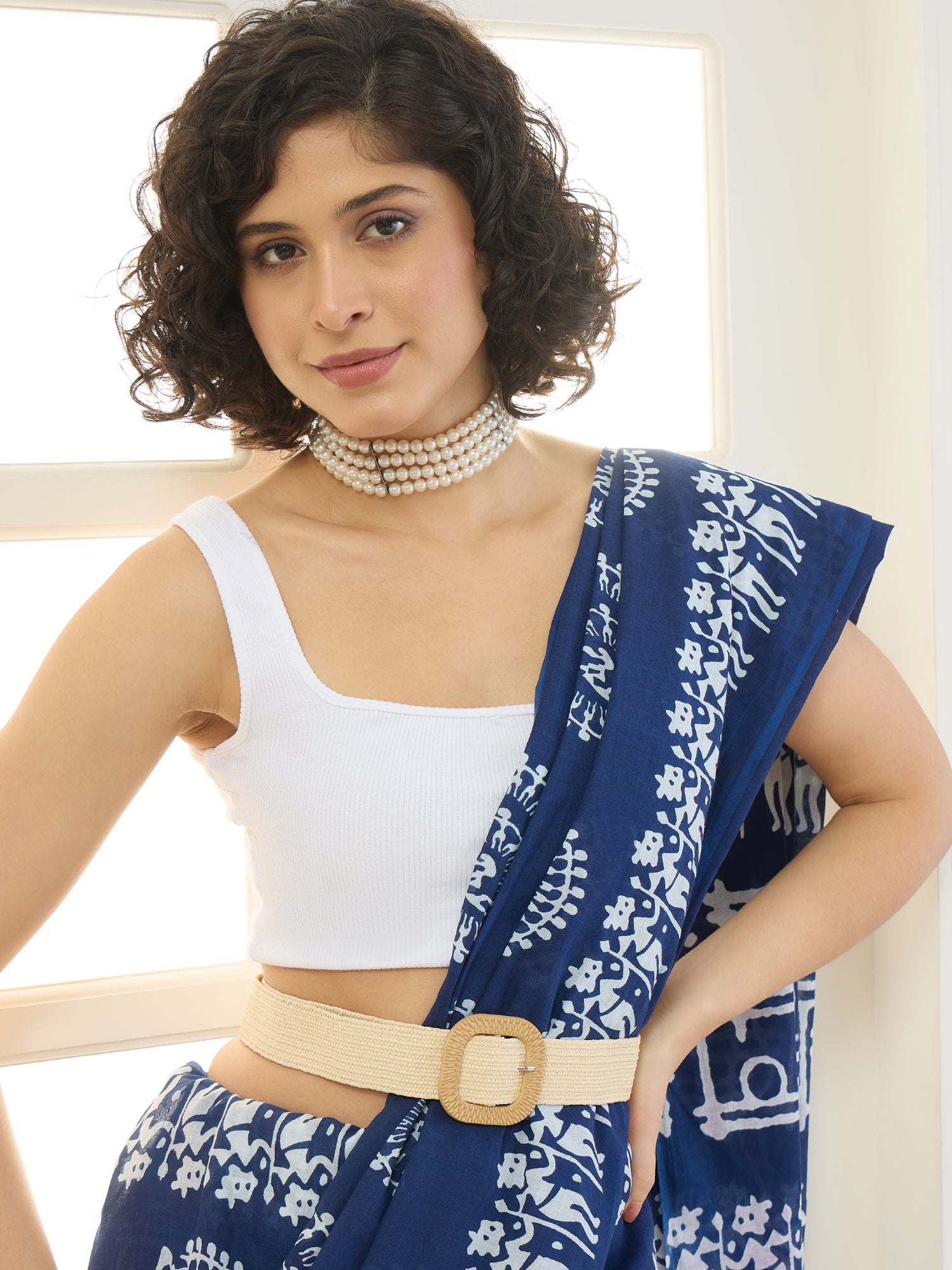 Navy Blue Mandala Print Saree