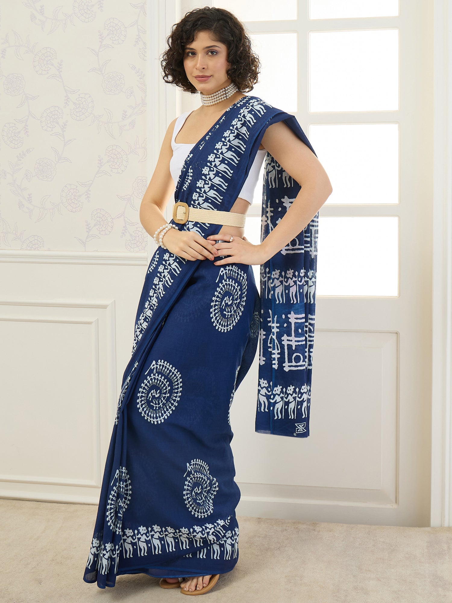Navy Blue Mandala Print Saree