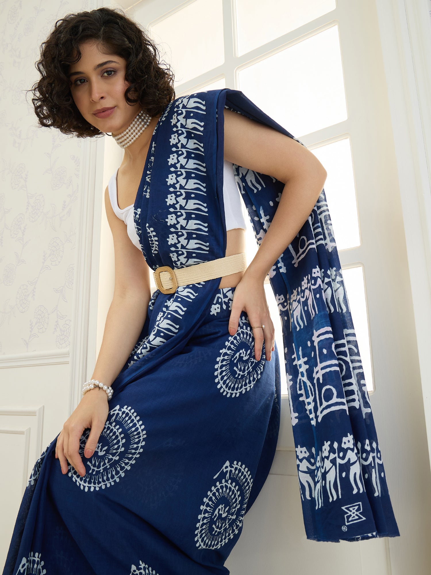 Navy Blue Mandala Print Saree
