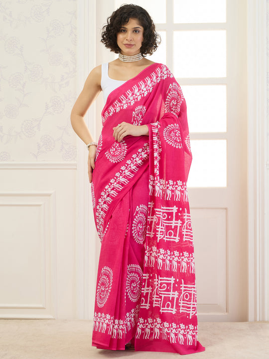 Pink Mandala Print Saree