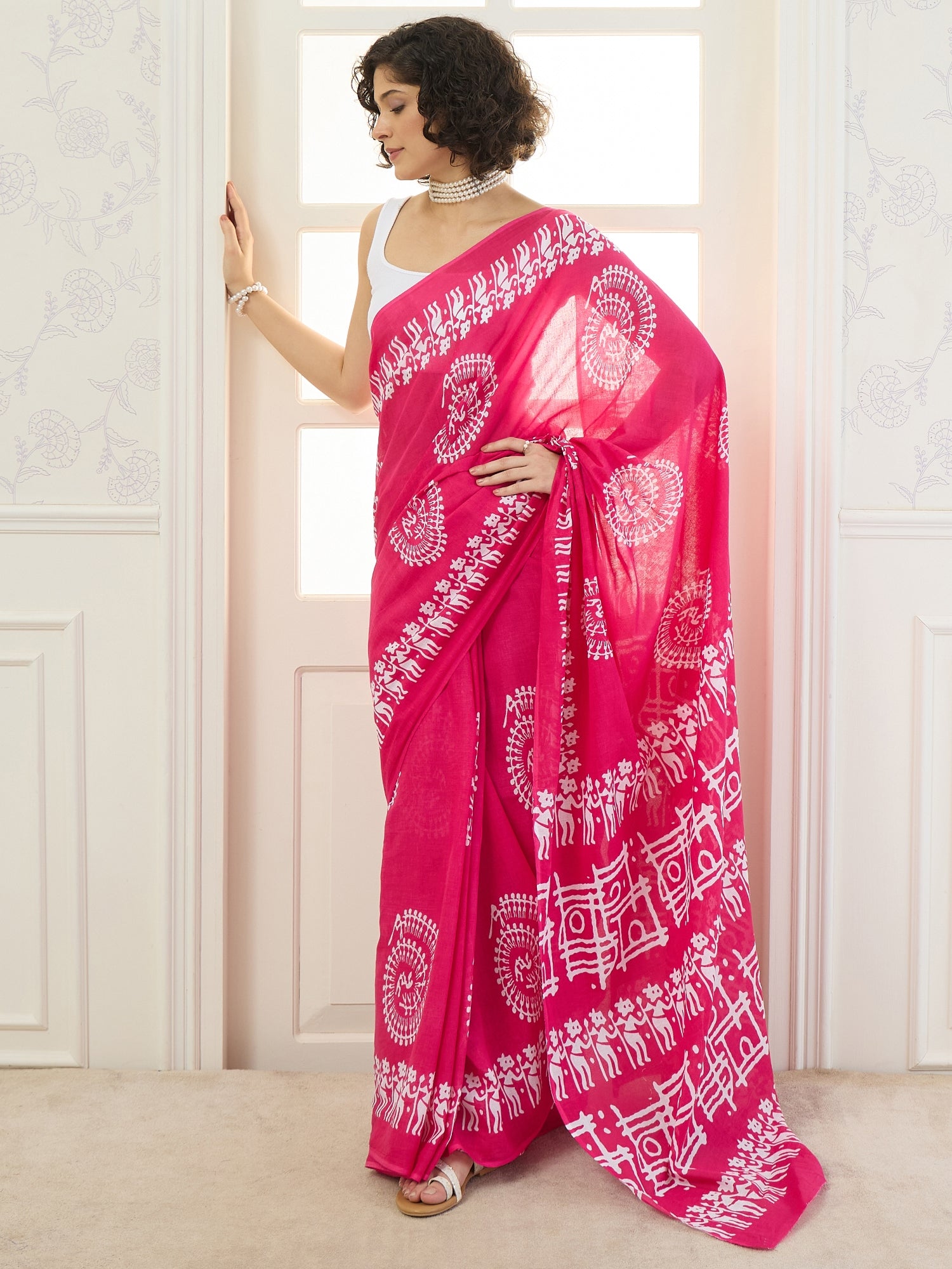 Pink Mandala Print Saree
