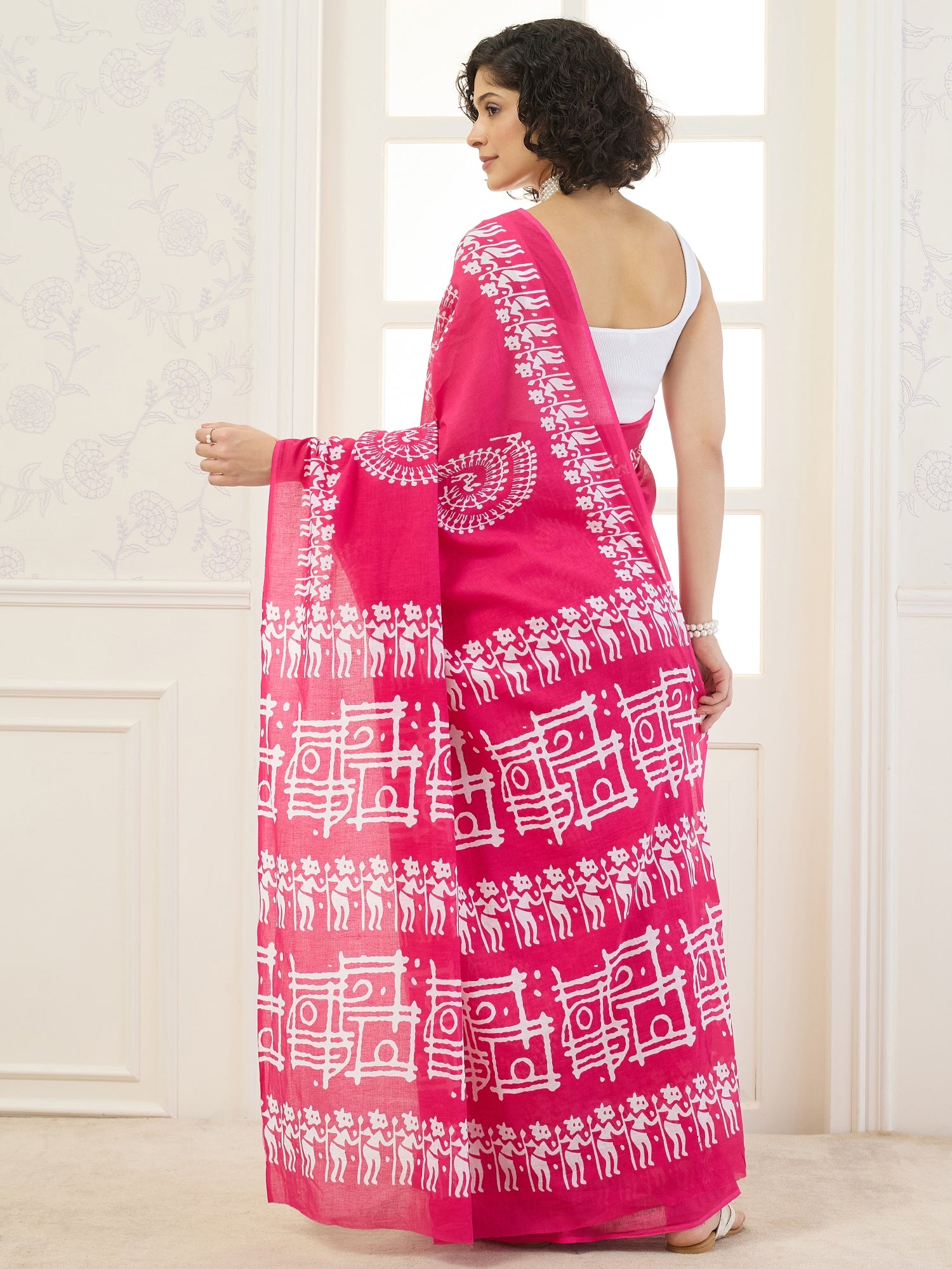 Pink Mandala Print Saree