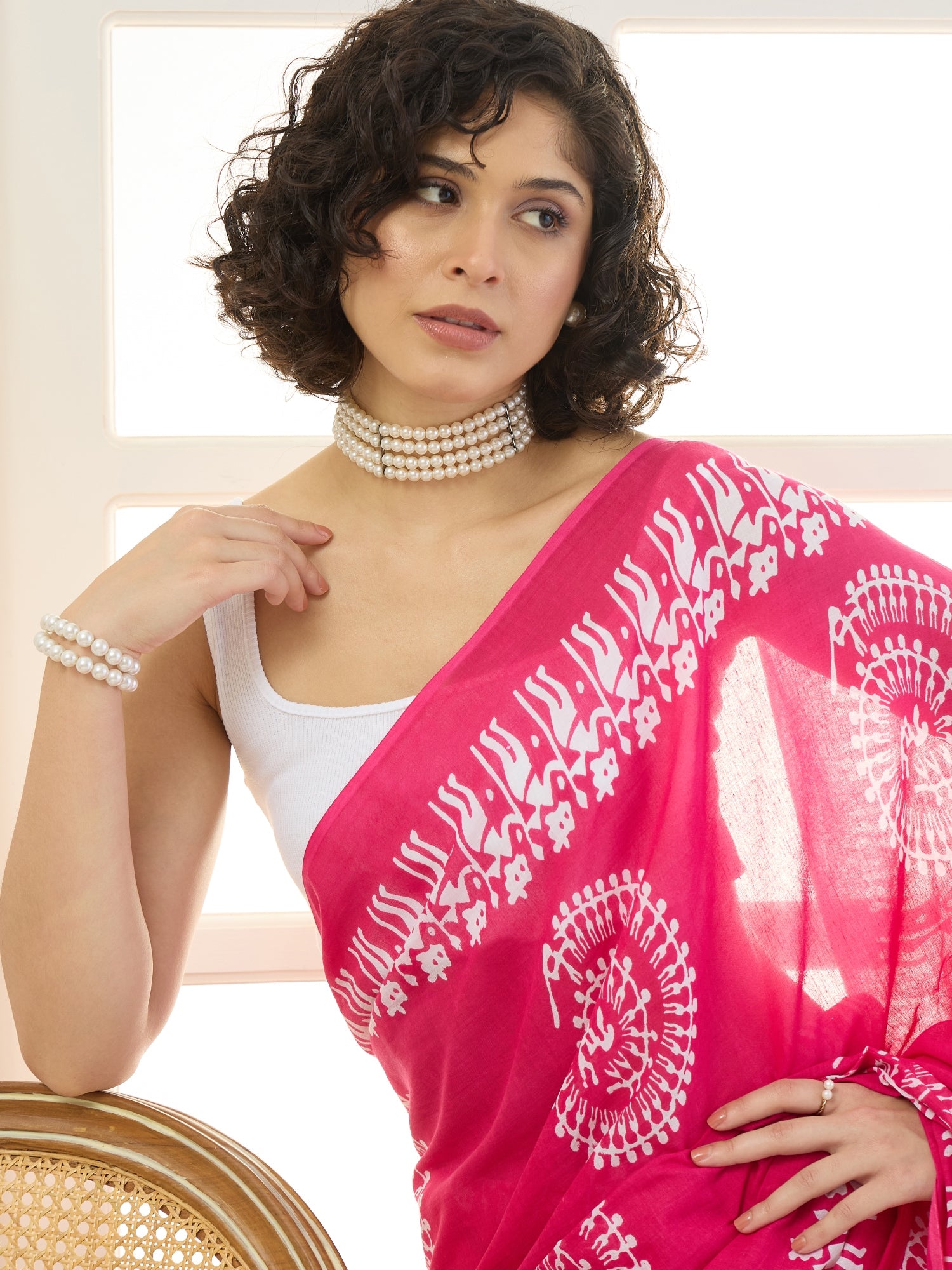 Pink Mandala Print Saree