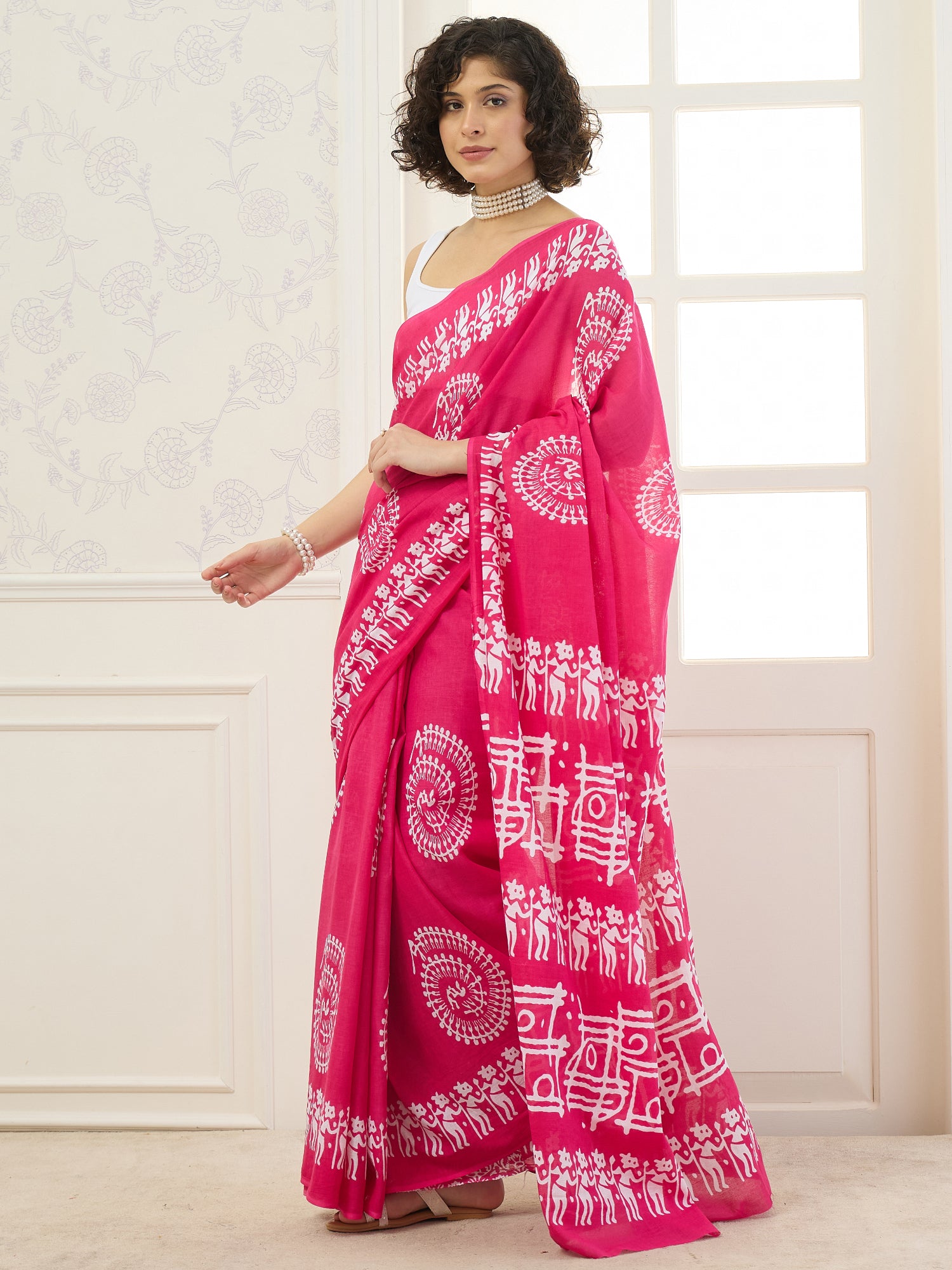 Pink Mandala Print Saree