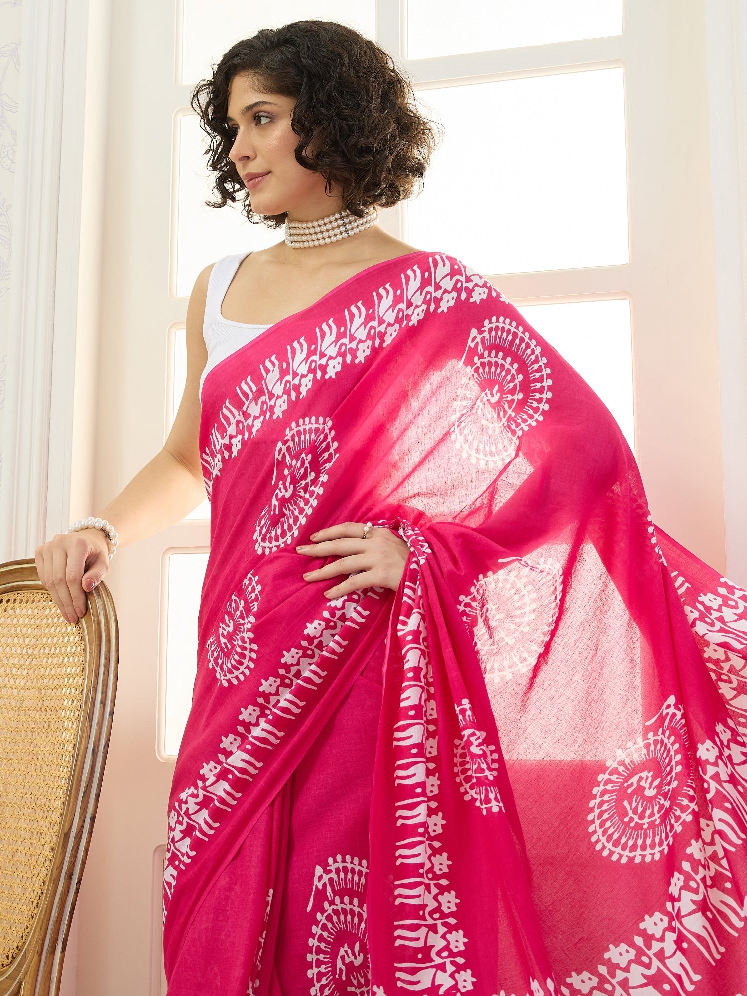 Pink Mandala Print Saree