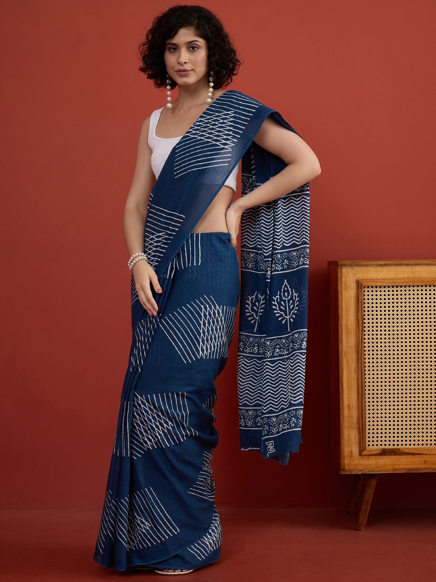 Indigo Geometric Print Saree