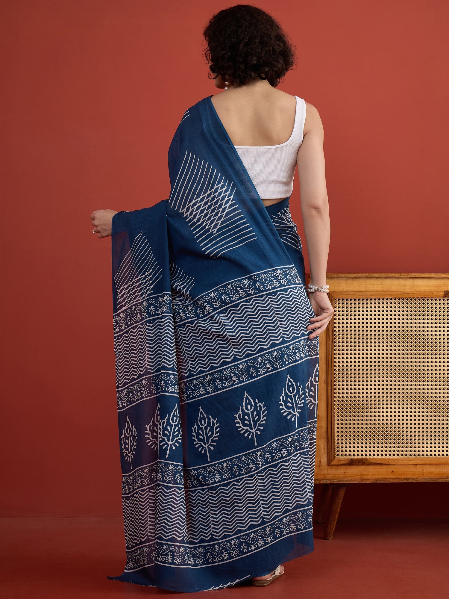 Indigo Geometric Print Saree