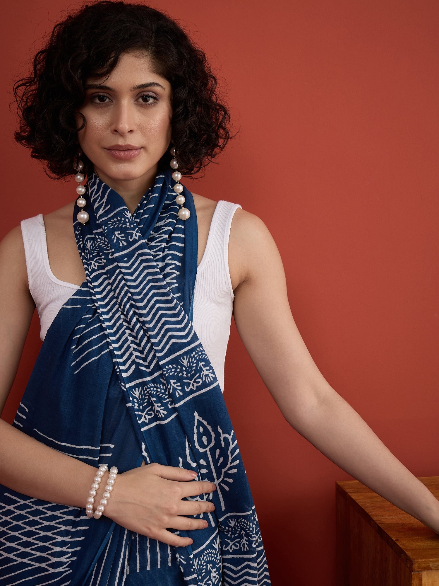 Indigo Geometric Print Saree