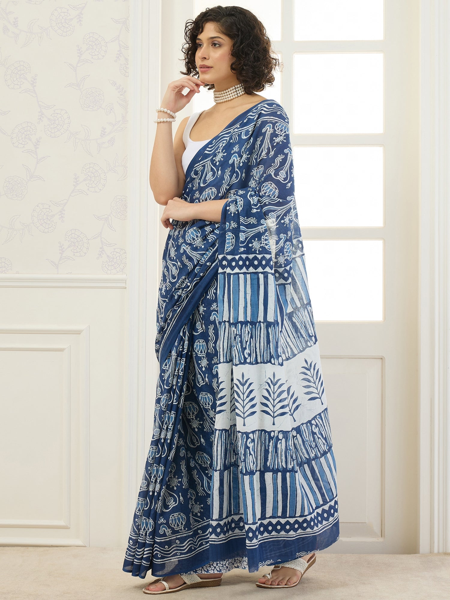 Blue Musical Instruments Saree