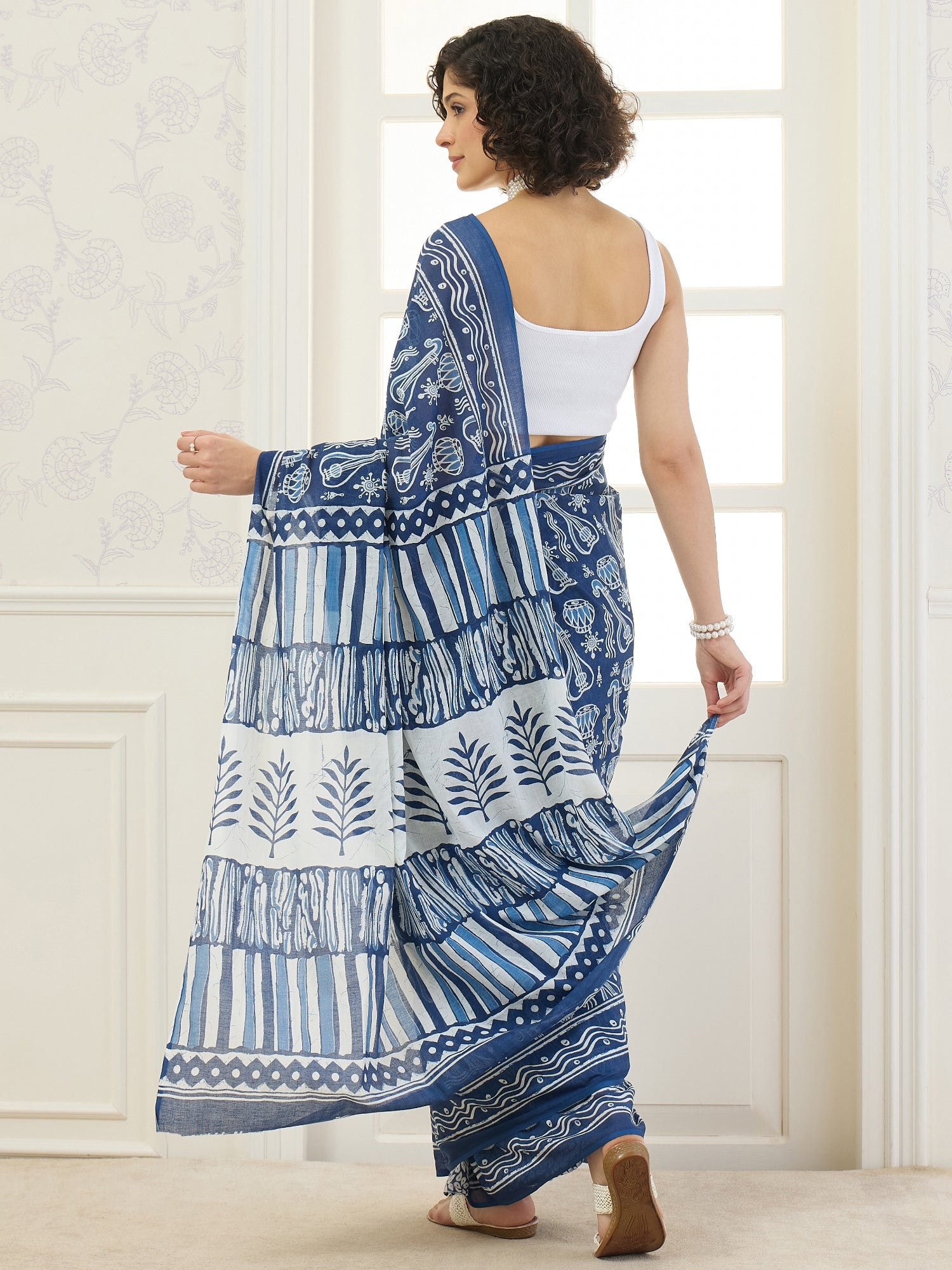Blue Musical Instruments Saree
