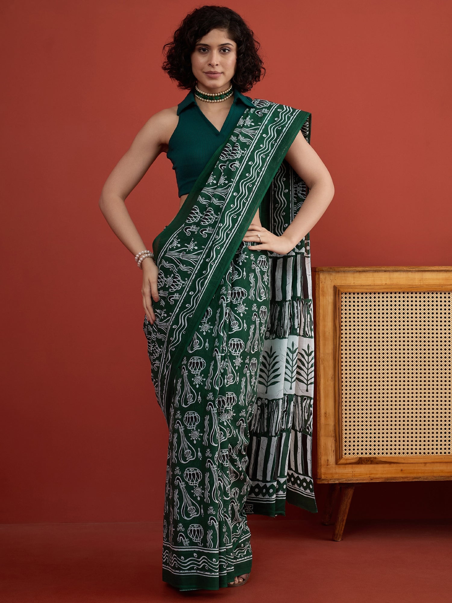Green Musical Instruments Saree