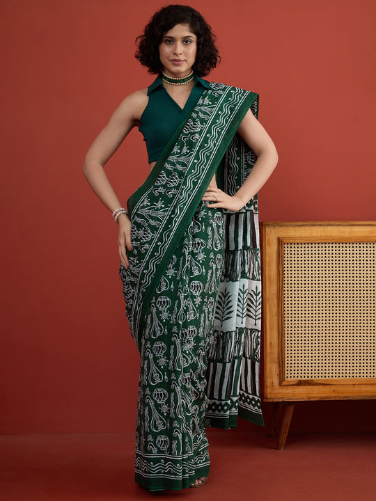 Green Musical Instruments Saree