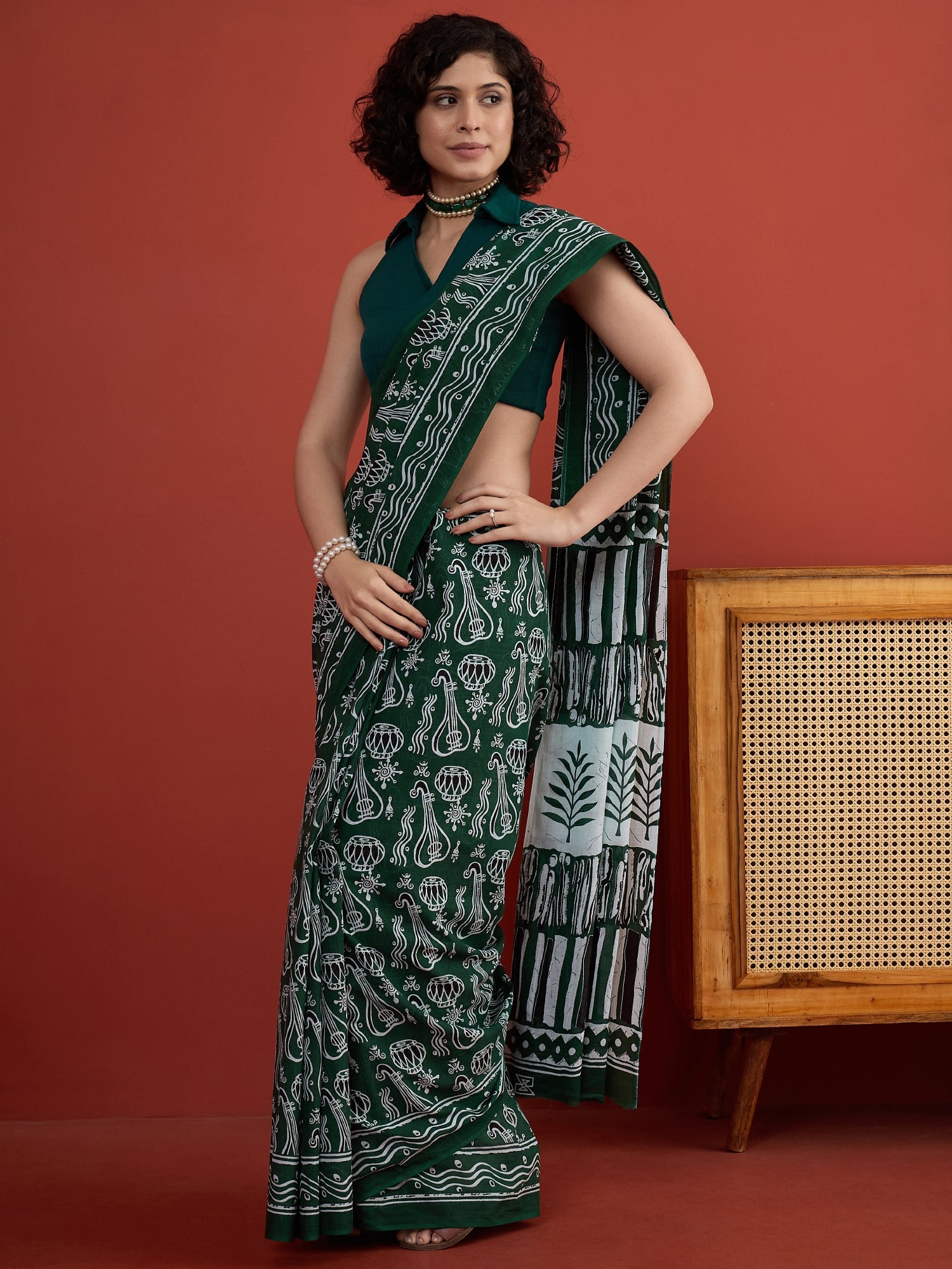 Green Musical Instruments Saree