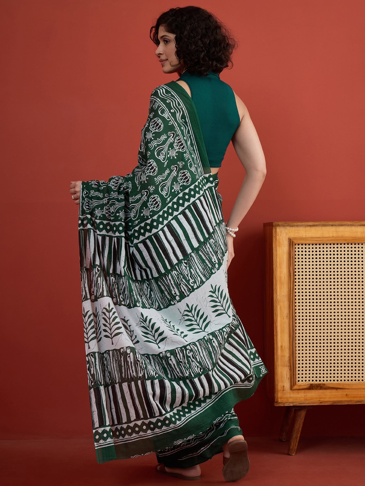Green Musical Instruments Saree