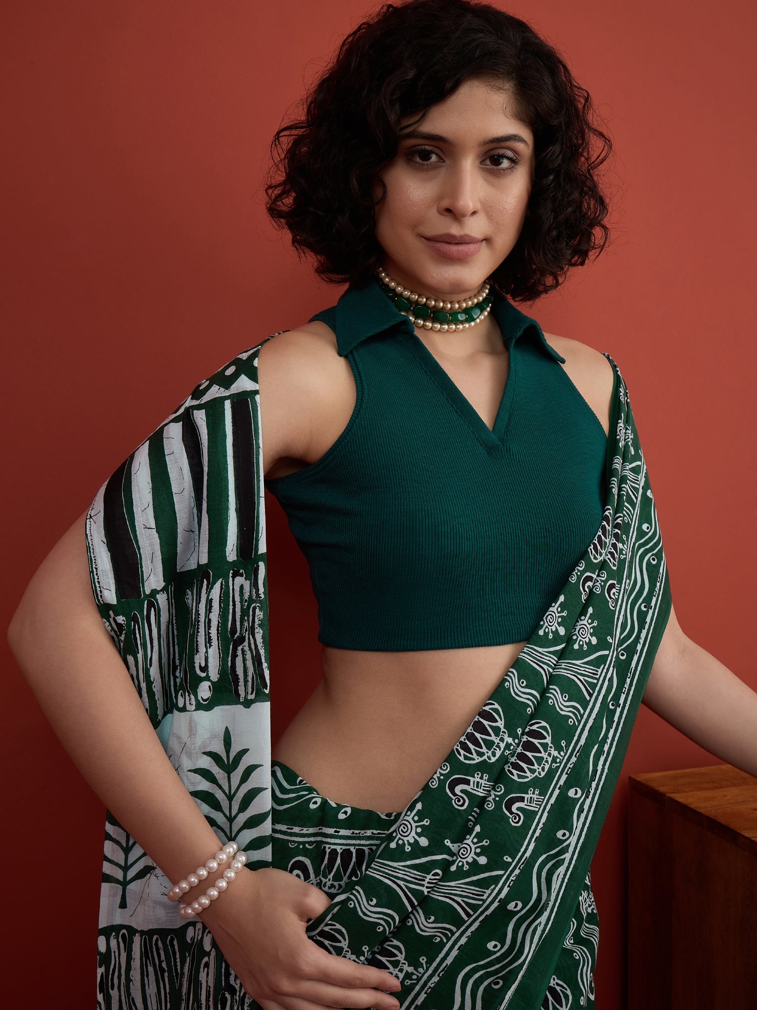 Green Musical Instruments Saree