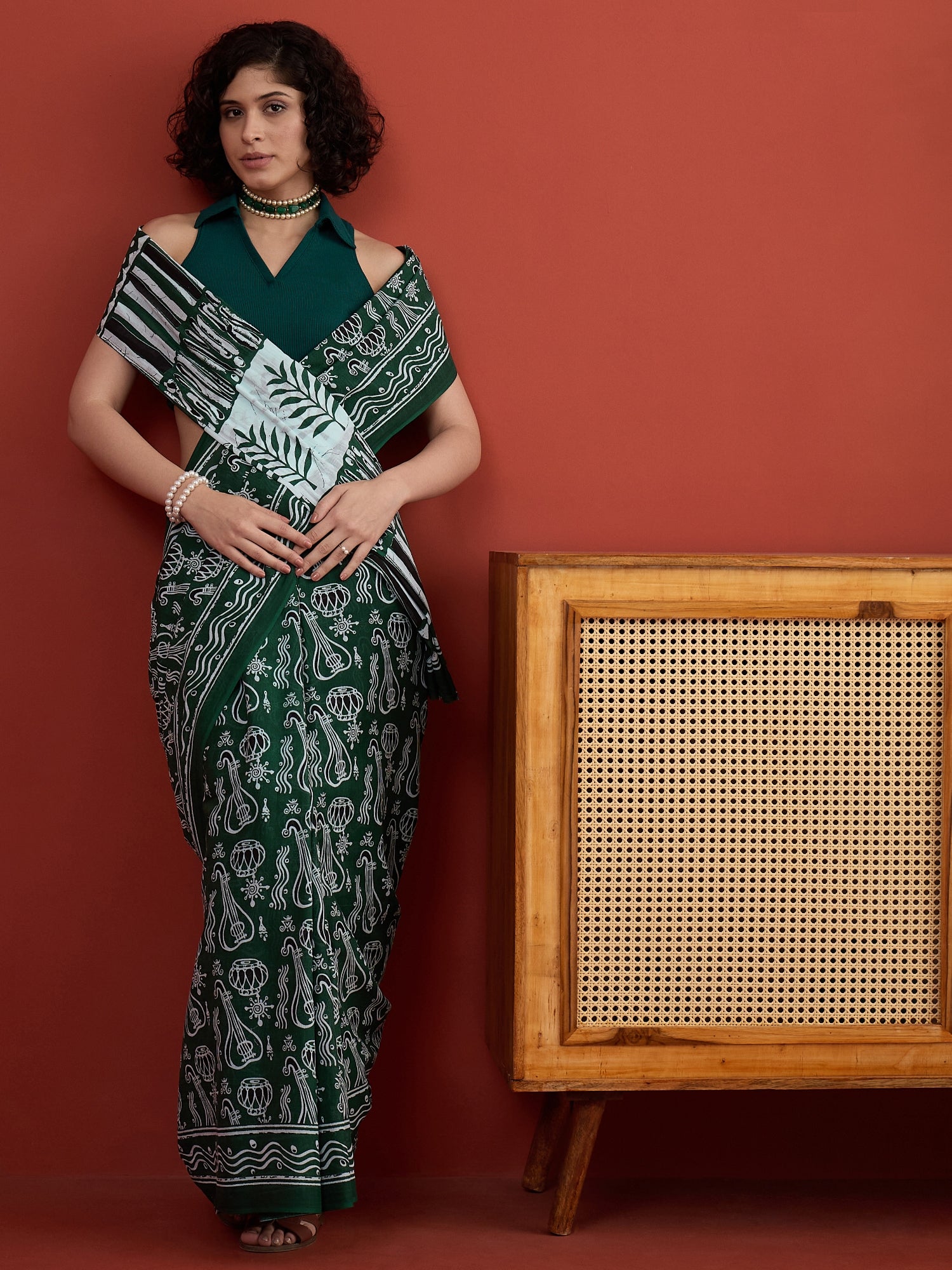 Green Musical Instruments Saree