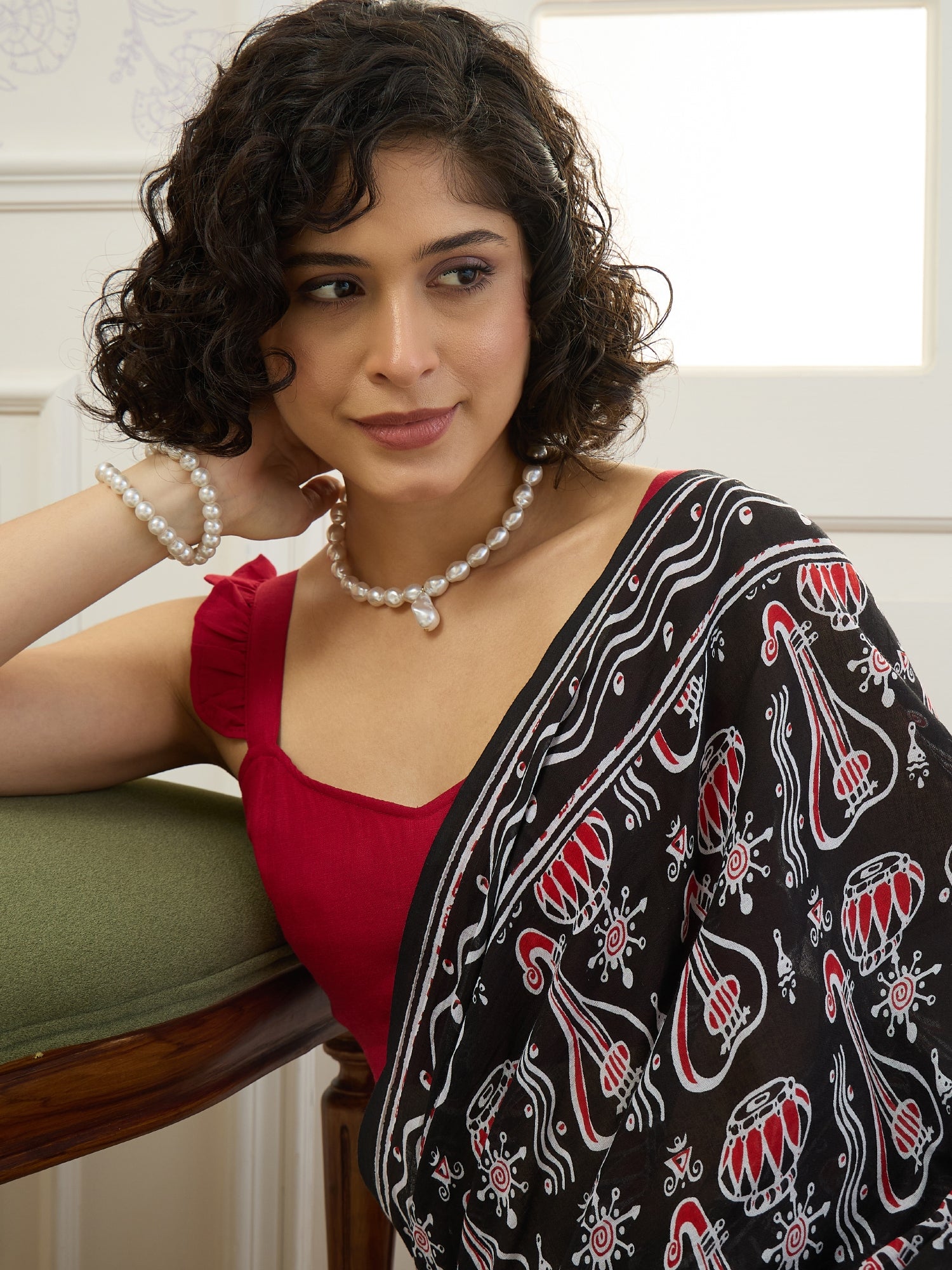 Black Musical Instruments Saree