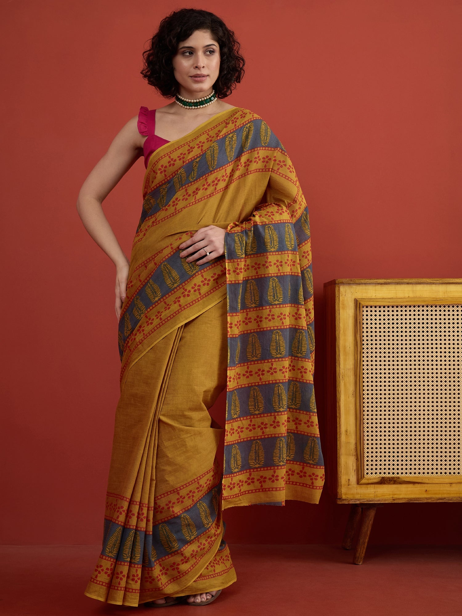 Dark Yellow Printed Saree