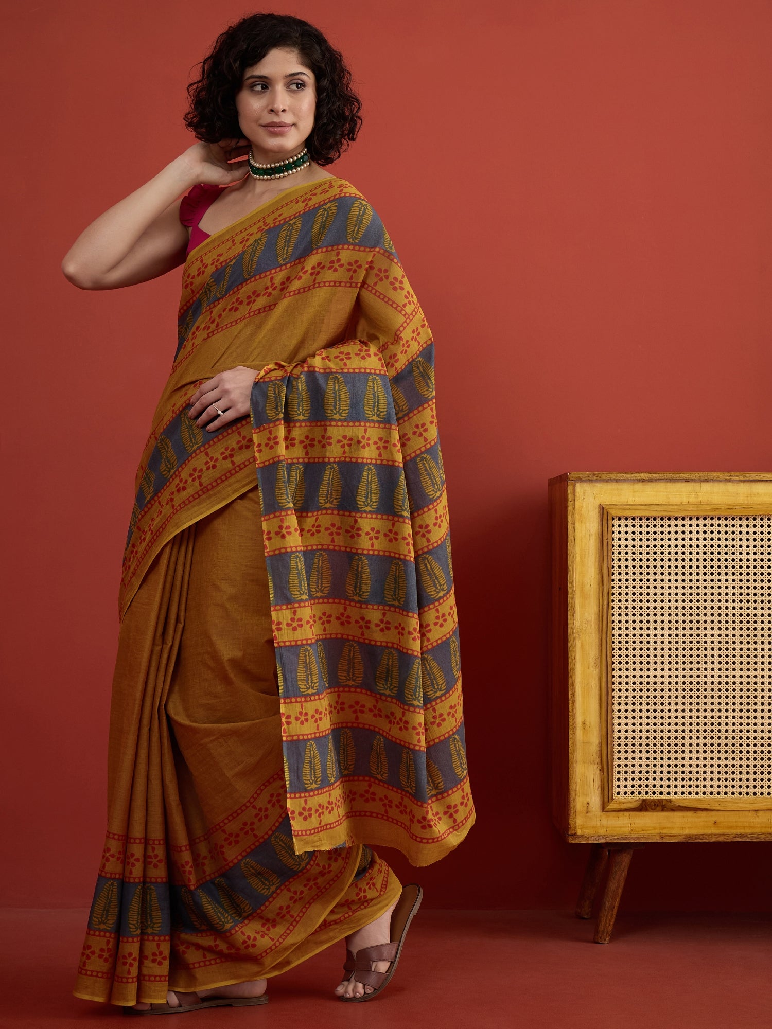 Dark Yellow Printed Saree