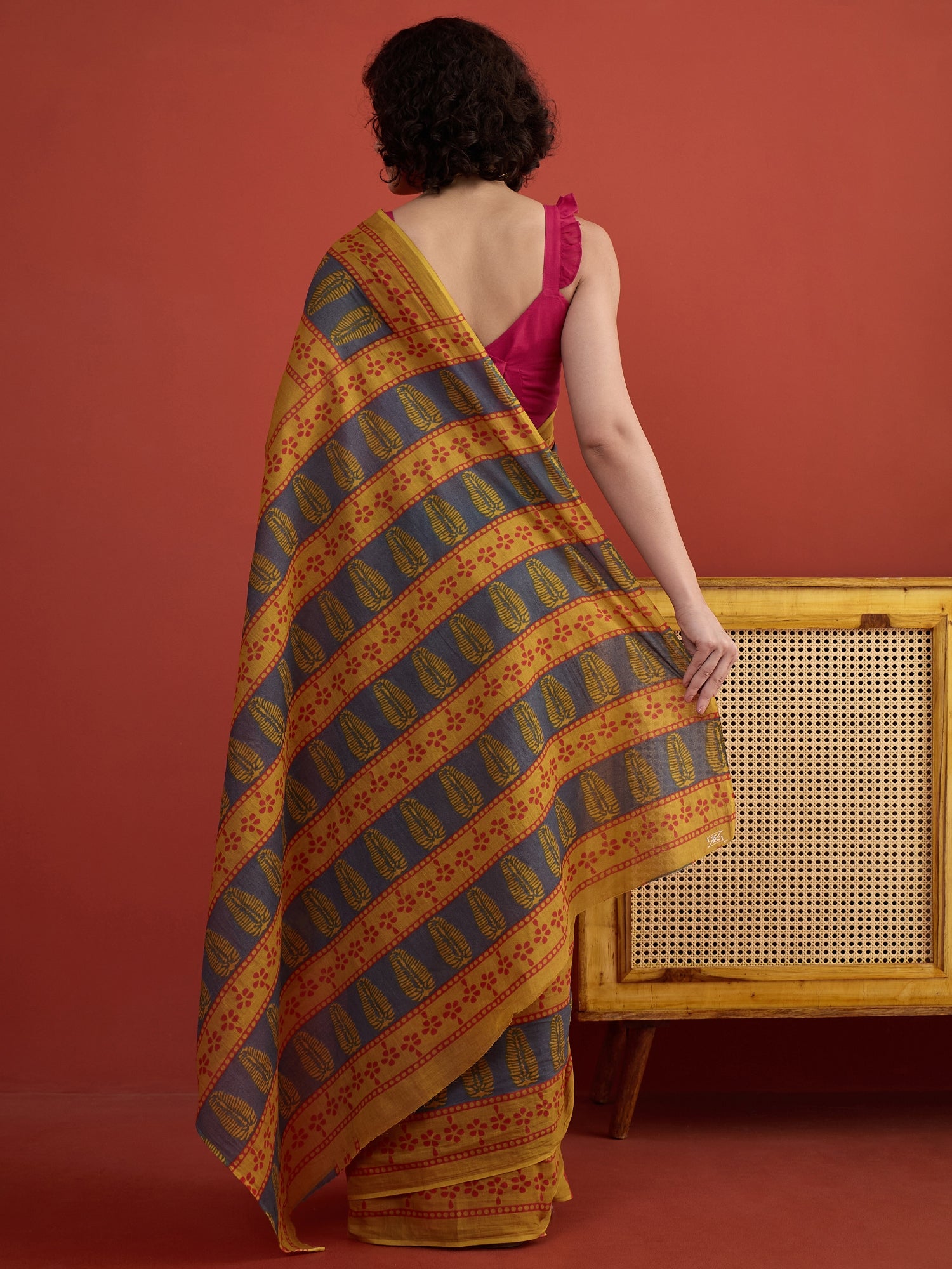 Dark Yellow Printed Saree