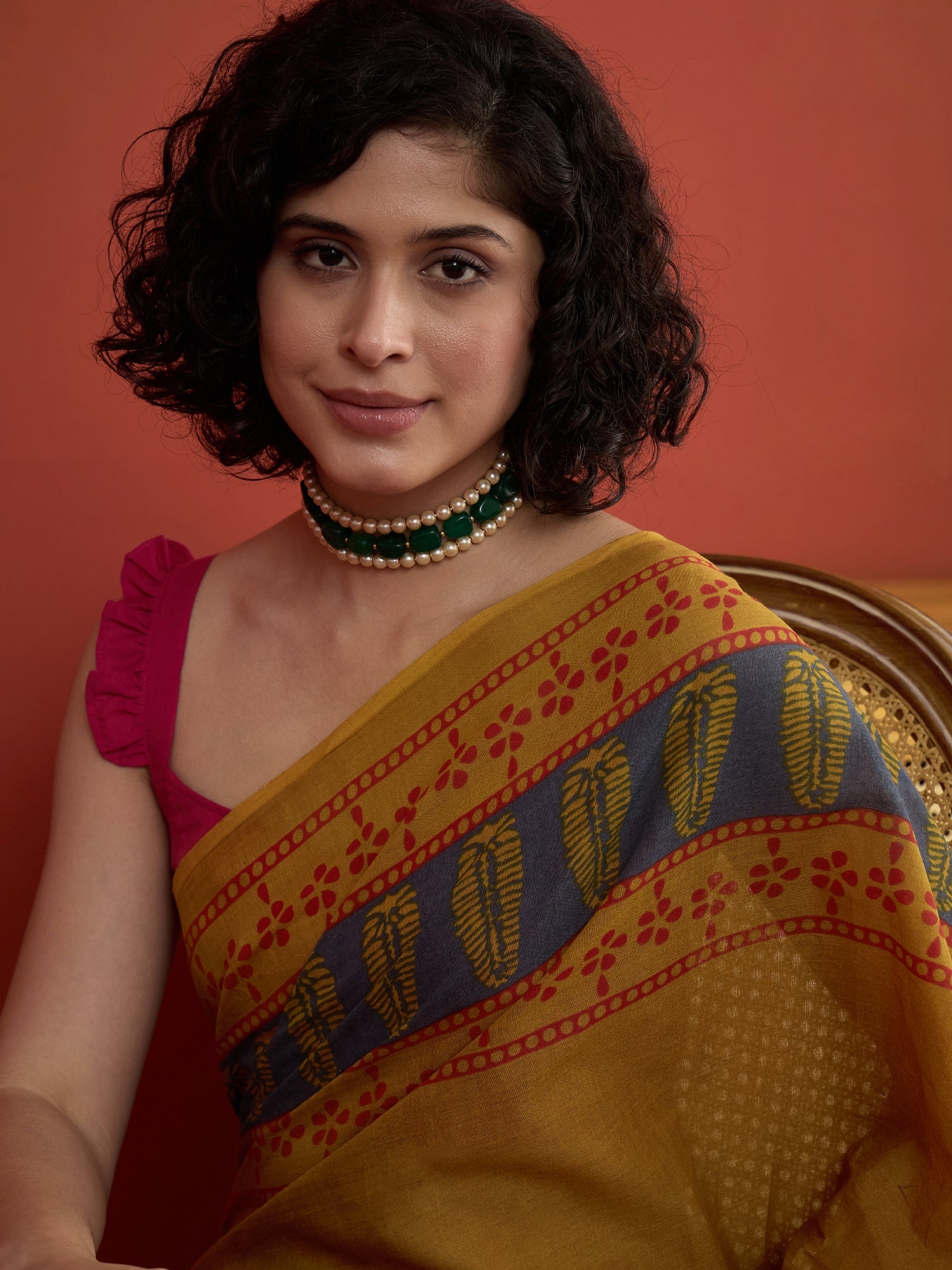Dark Yellow Printed Saree