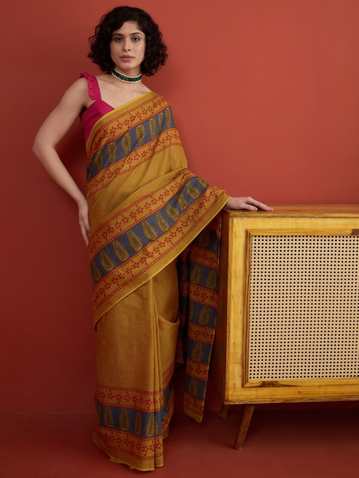 Dark Yellow Printed Saree