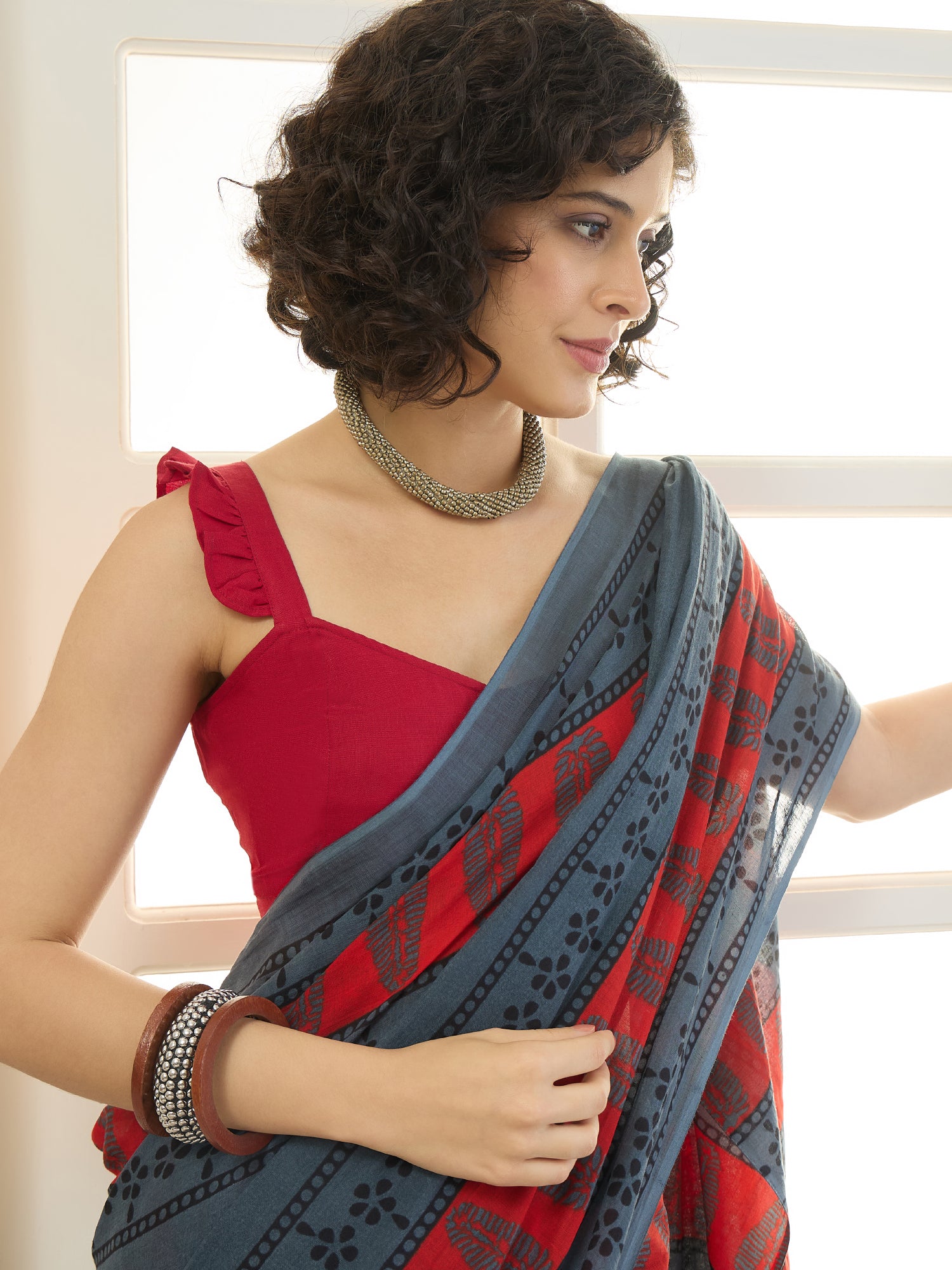 Silver Grey Classic Border Saree