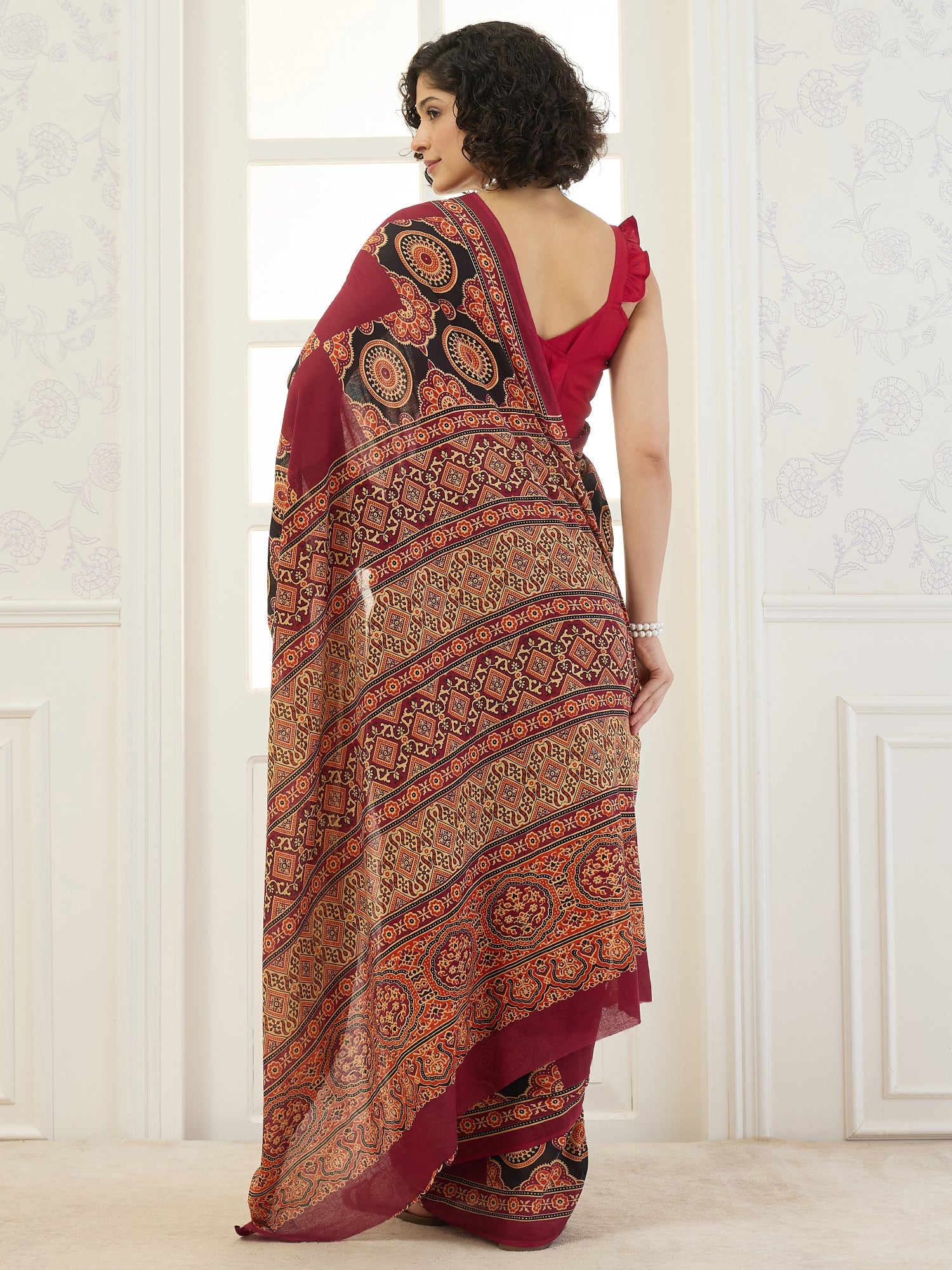 Maroon Printed Border Patch Saree