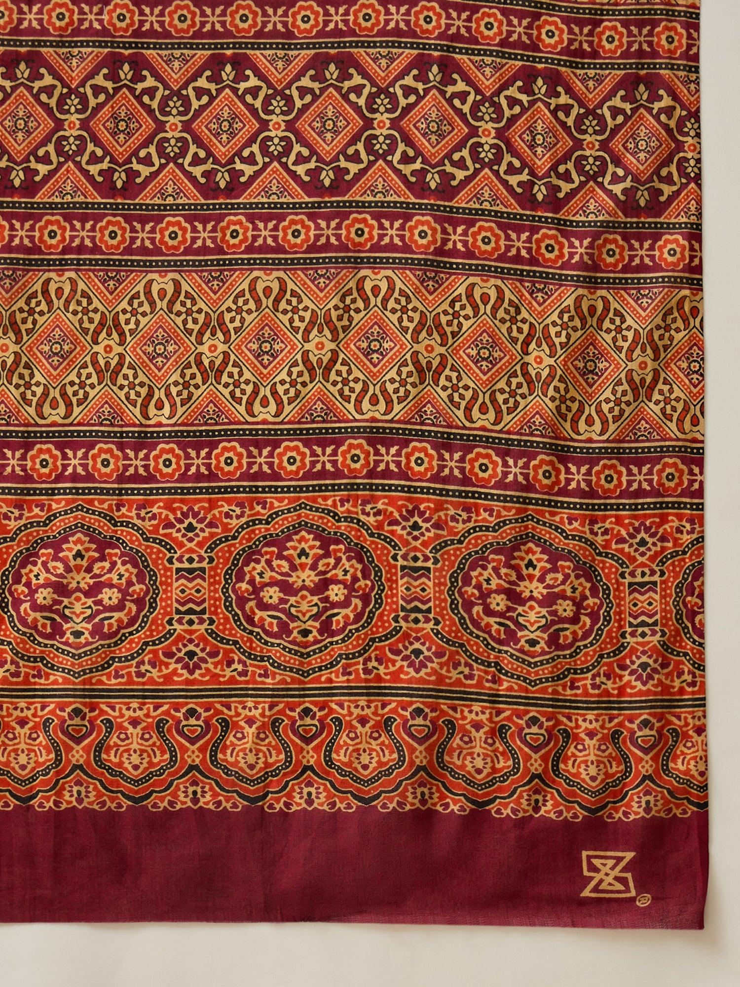Maroon Printed Border Patch Saree