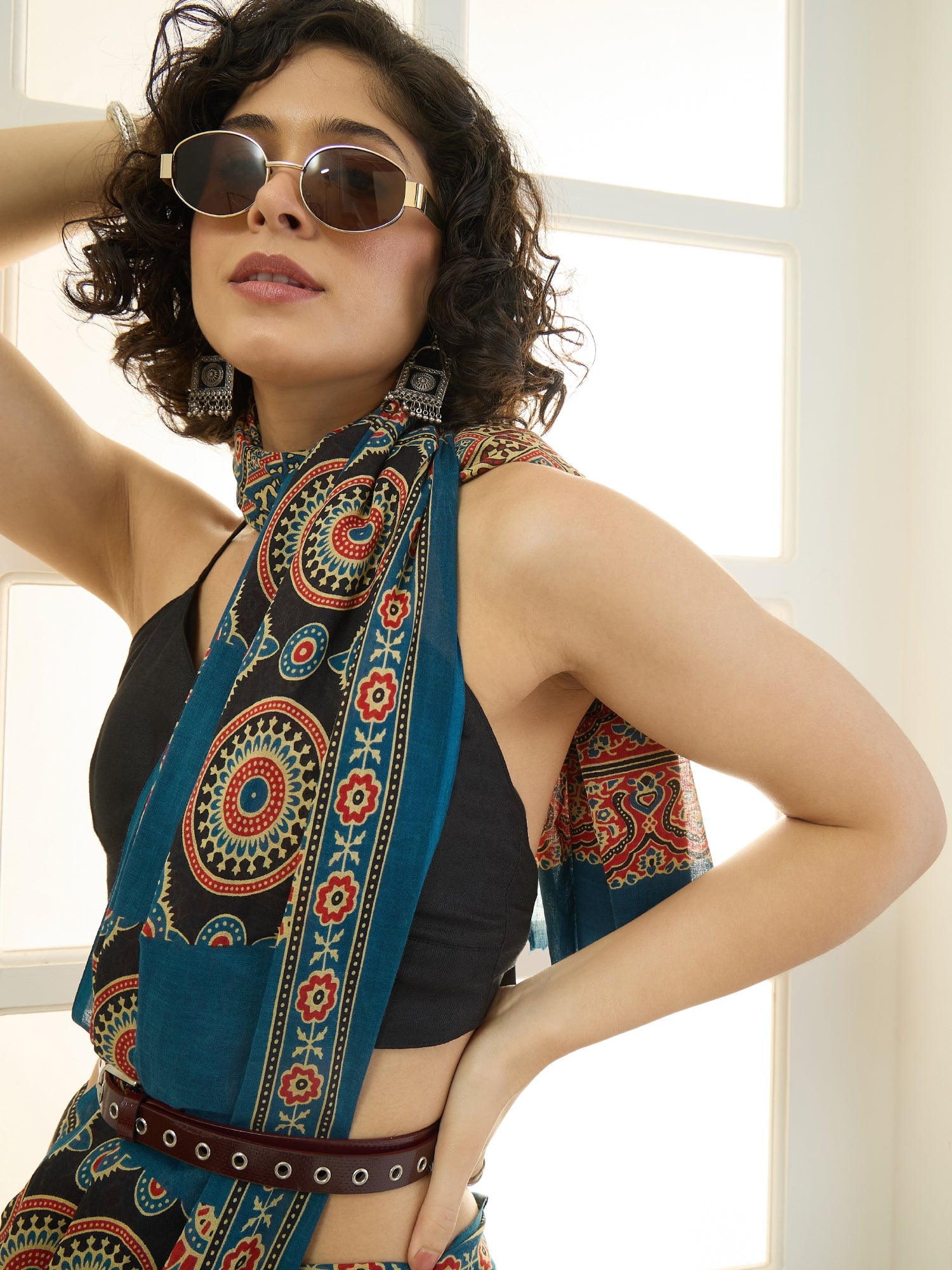 Indigo Solid Printed Patch Saree
