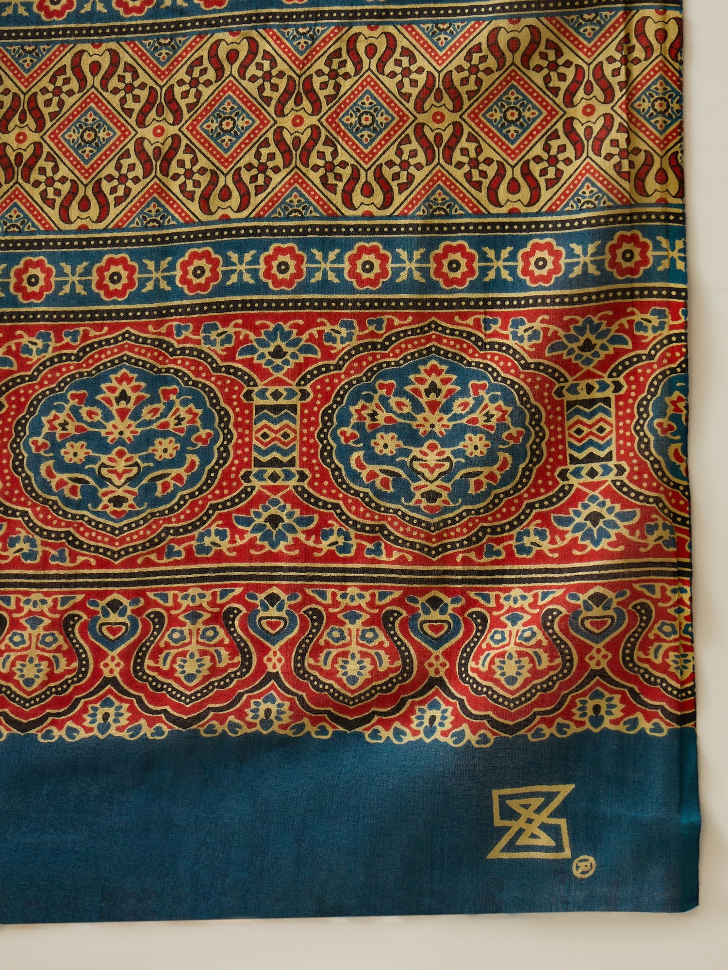 Indigo Solid Printed Patch Saree