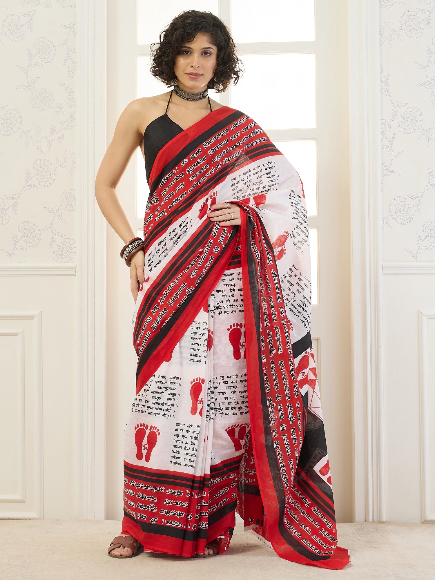 White Maha Lakshmi Ashtakam Saree
