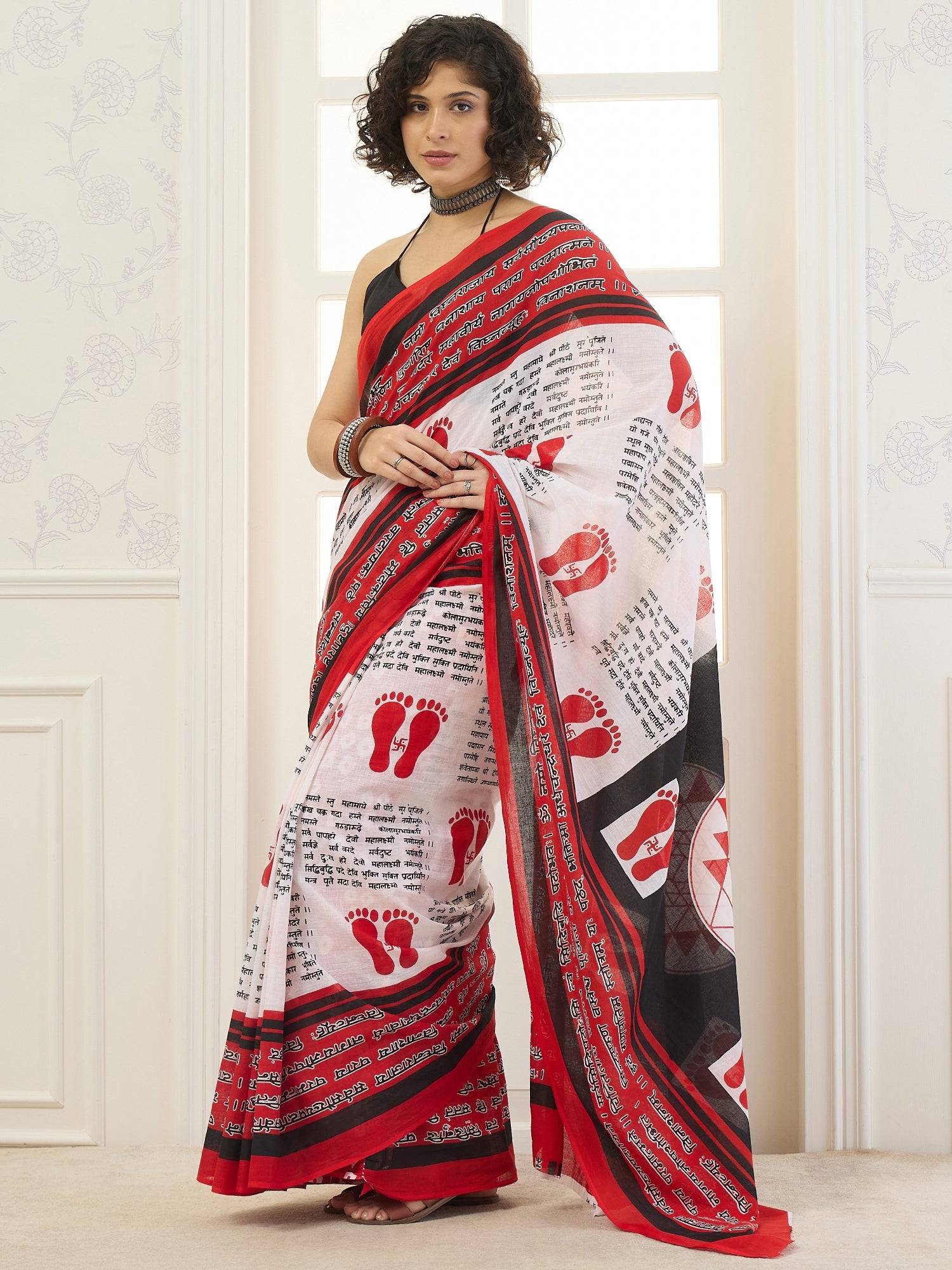 White Maha Lakshmi Ashtakam Saree
