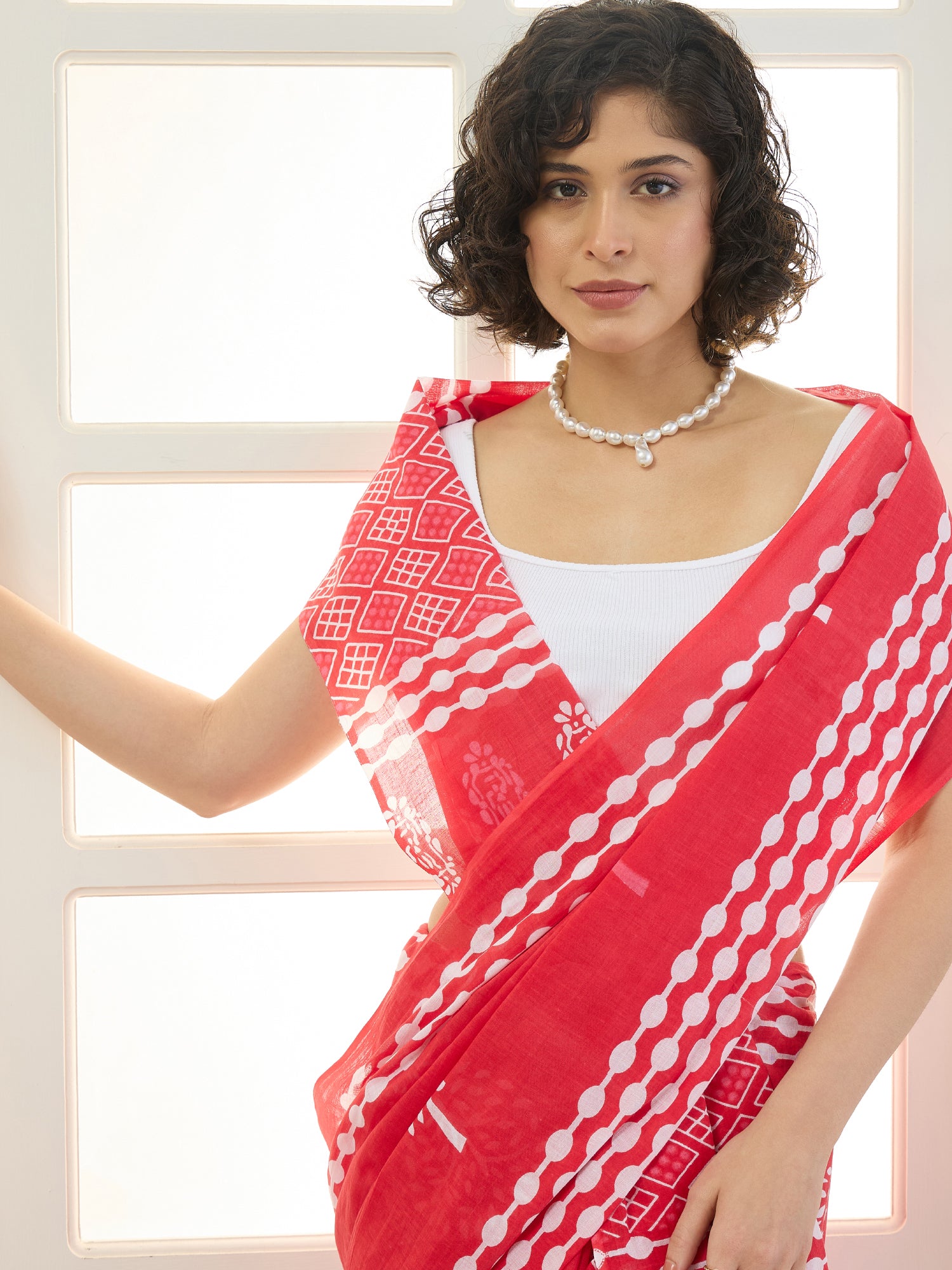 Red Tree Block Print Saree