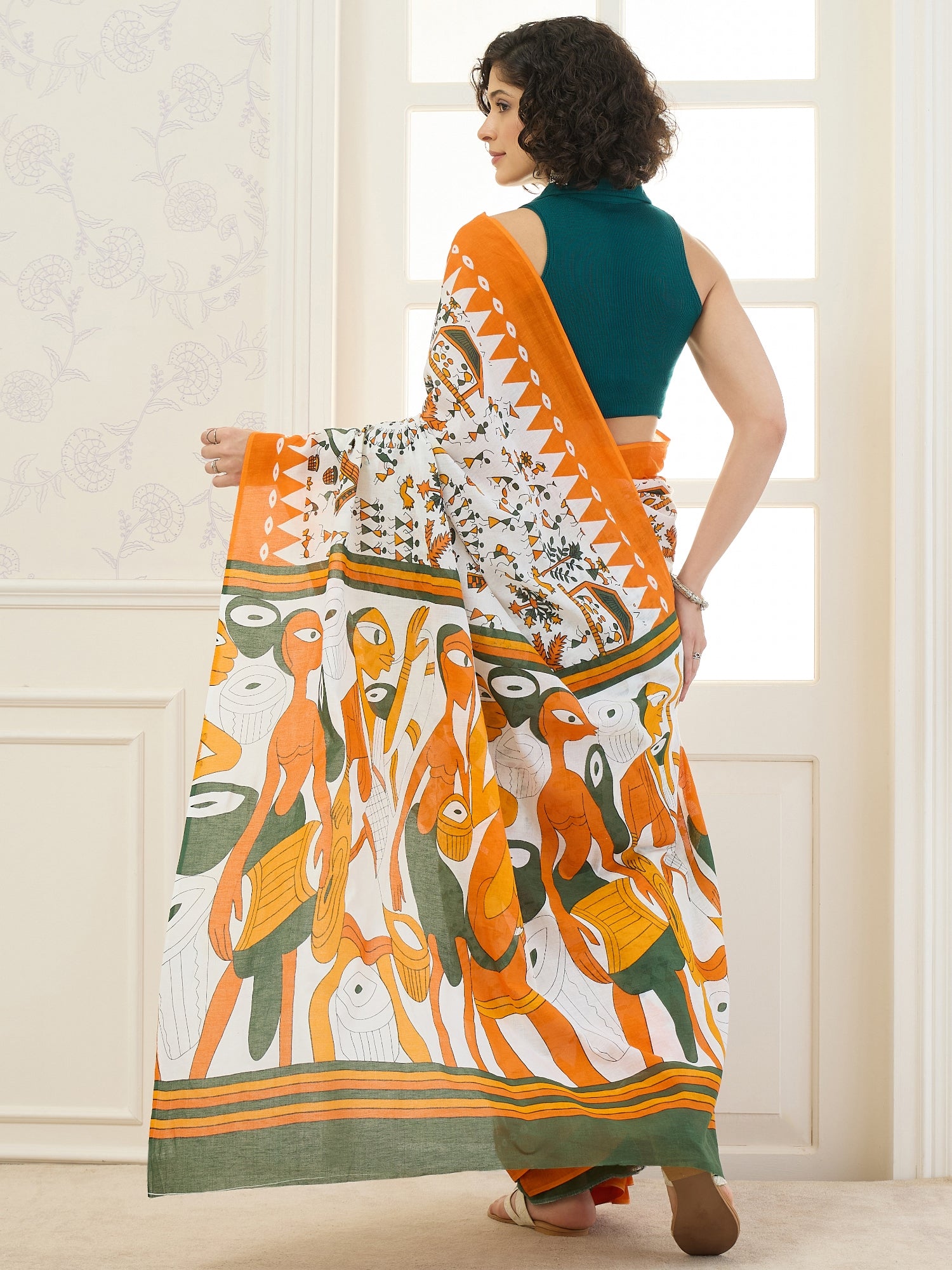 White Arli Art Orange Saree