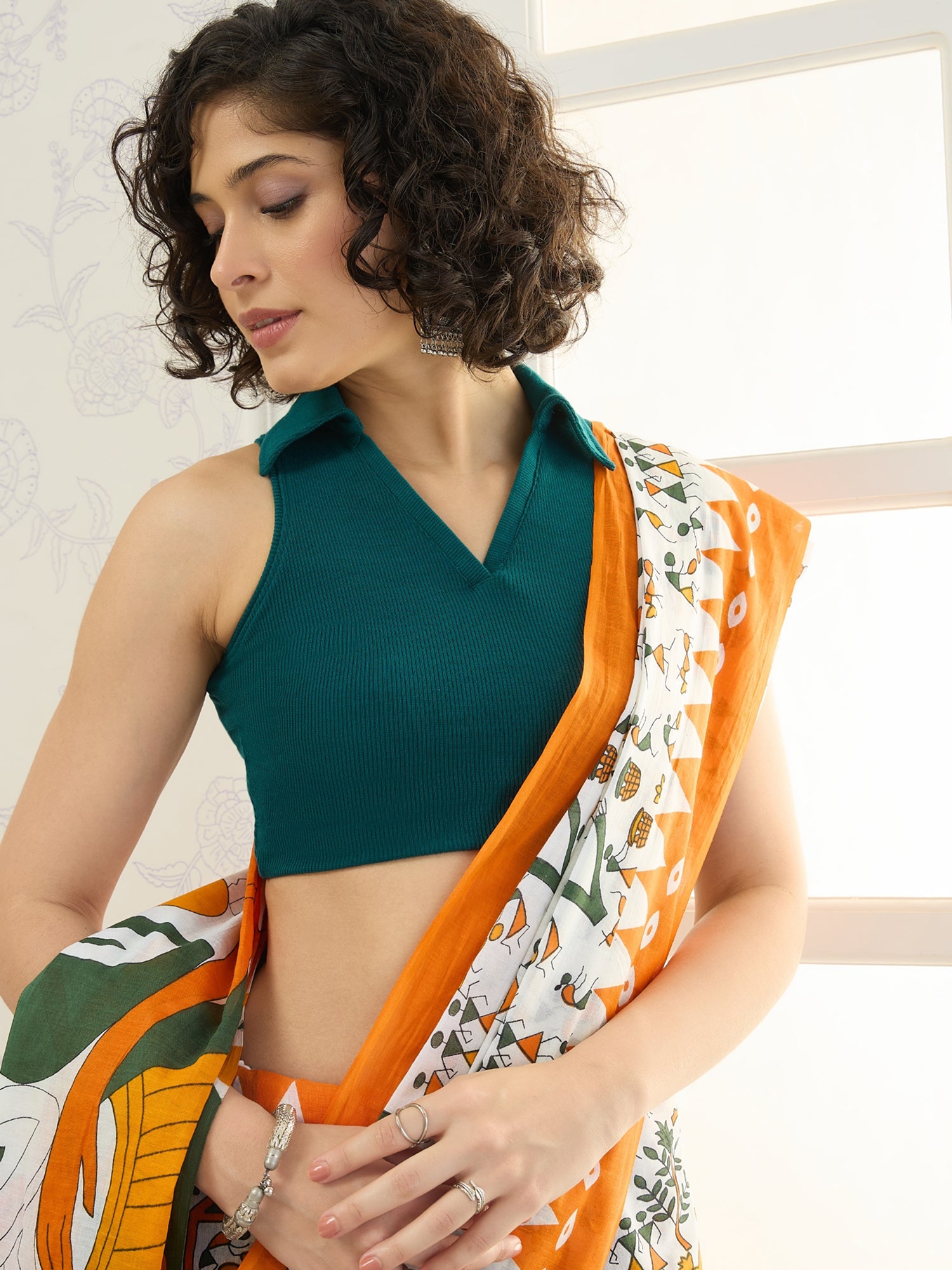 White Arli Art Orange Saree
