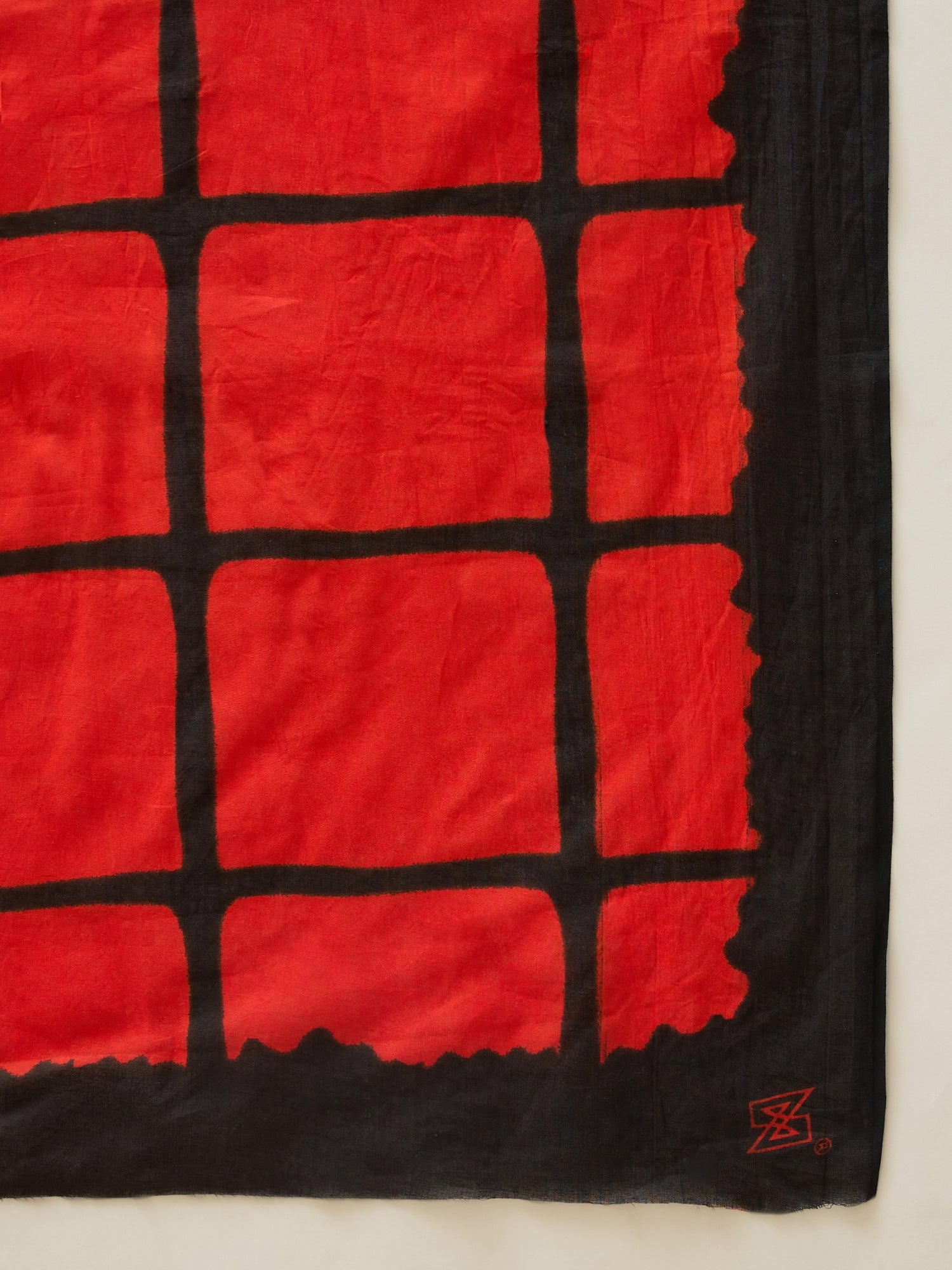 Red Black Large Check Saree